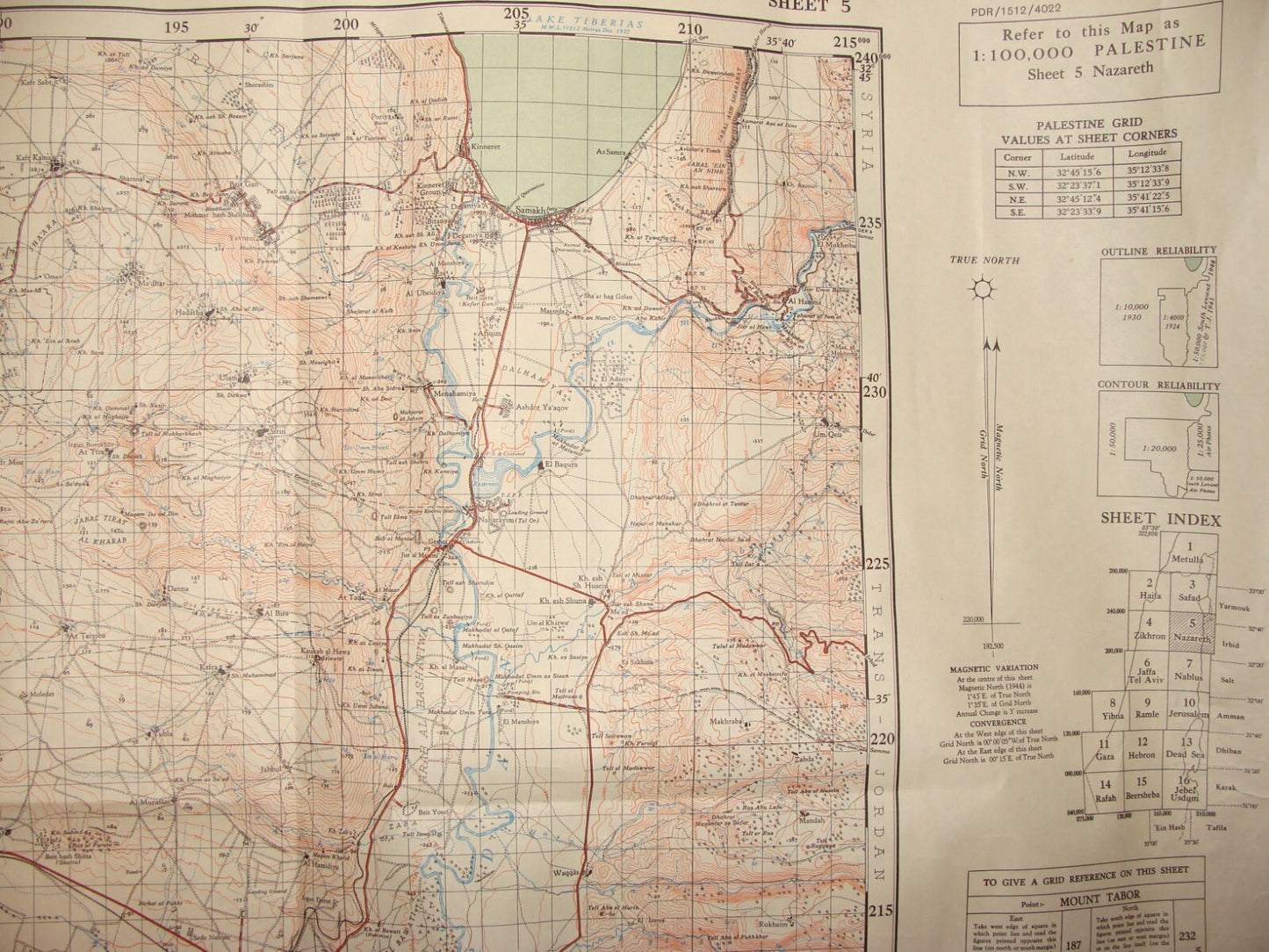 Map Palestine 1944 Israel Nazareth Beit Shean Arab Beisan Jenin Afula Samakh