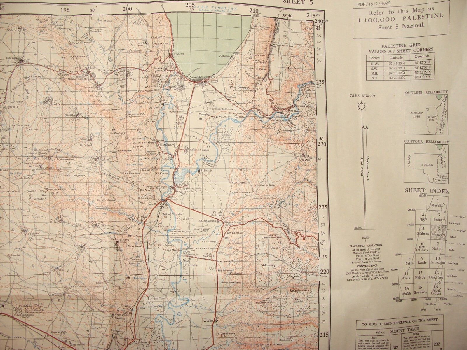Map Palestine 1944 Israel Nazareth Beit Shean Arab Beisan Jenin Afula Samakh
