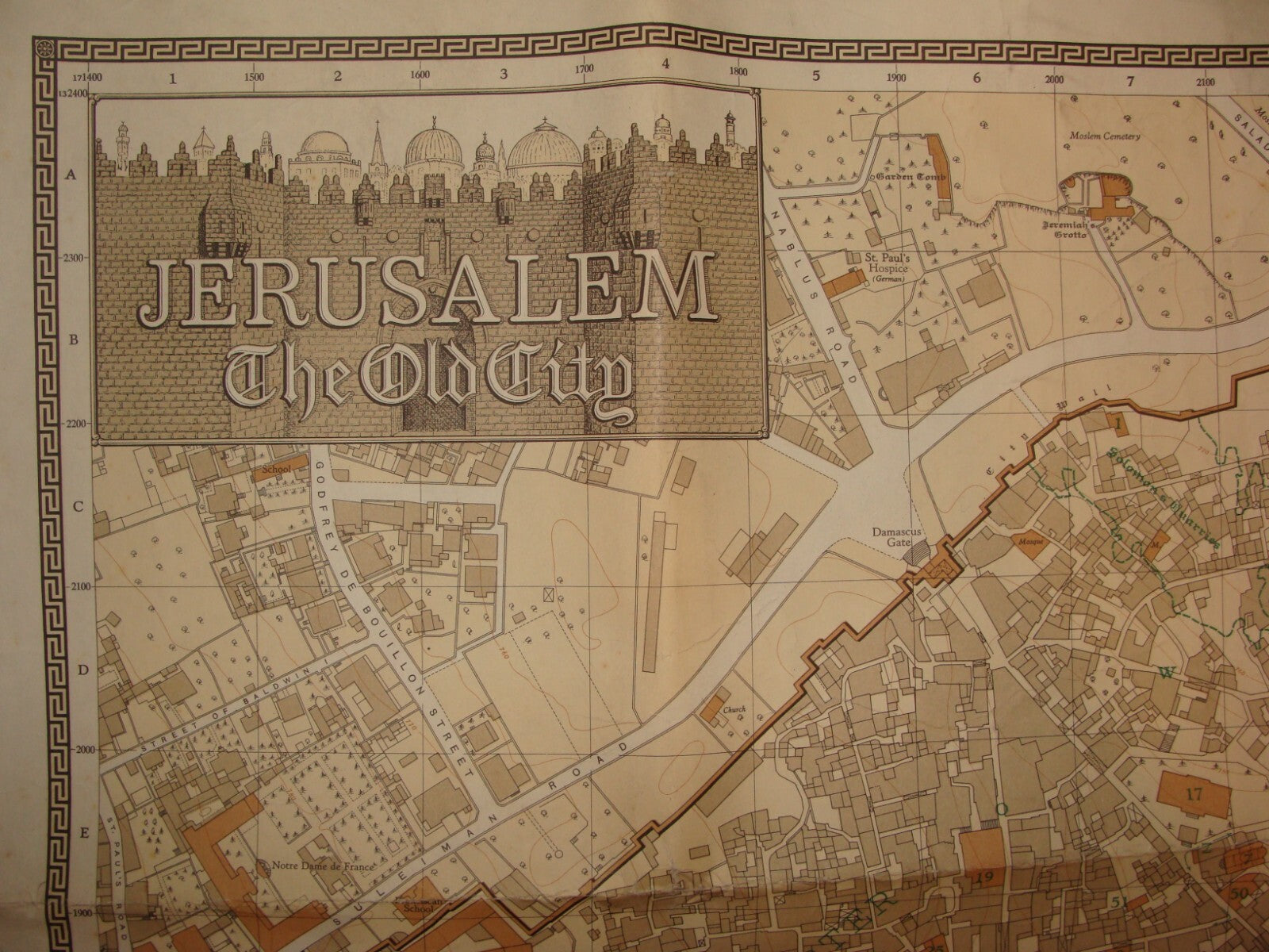 Map Jewish Judaica Israel Jerusalem Old City 1966