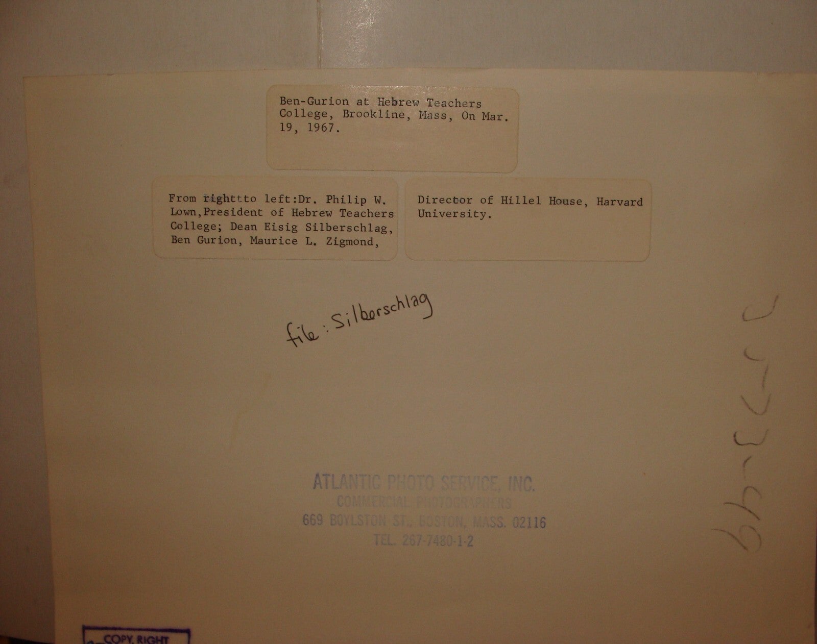 Photo Jewish Judaica Israel Ben Gurion United States Brookline Massachusetts