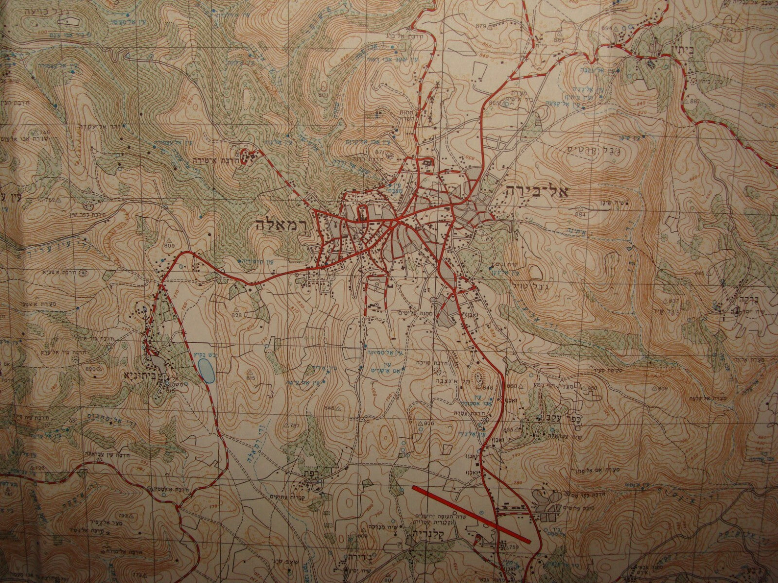 Map Palestine ISRAEL West Bank 1964 RAMALLAH Al Bira Area Arab Arabic Villages