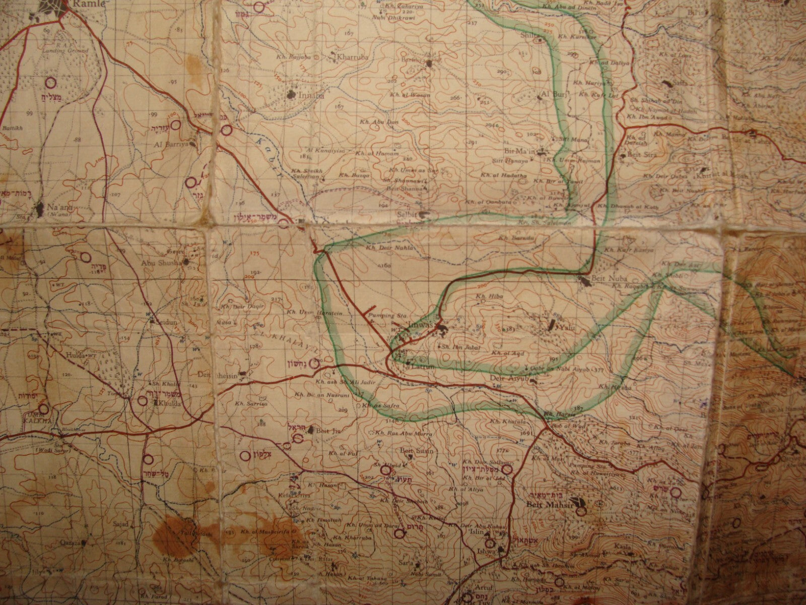 1952 Israel Israeli Palestine RAMLE Ramallah Map 1949 Green Armistice Line