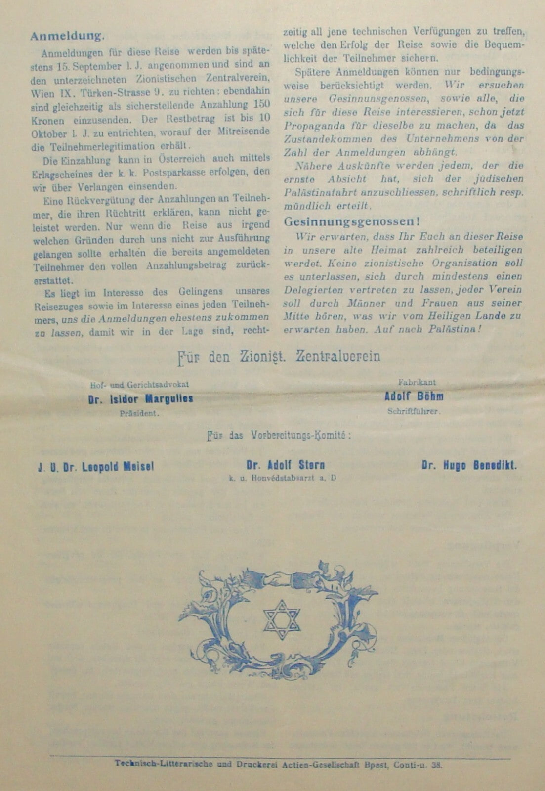 Ad Palestine RARE 1906 Zionist Jewish Travel To Israel German Austria Brochure