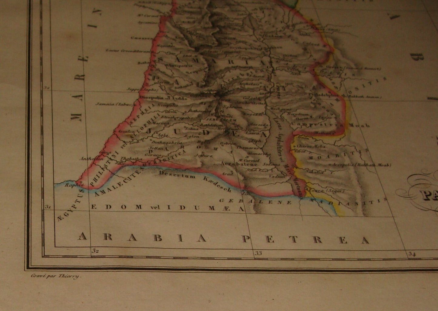 Map Palestine ANTIQUE c. 1837 Malte Brun Israel Biblical Tribes Bible Engraved