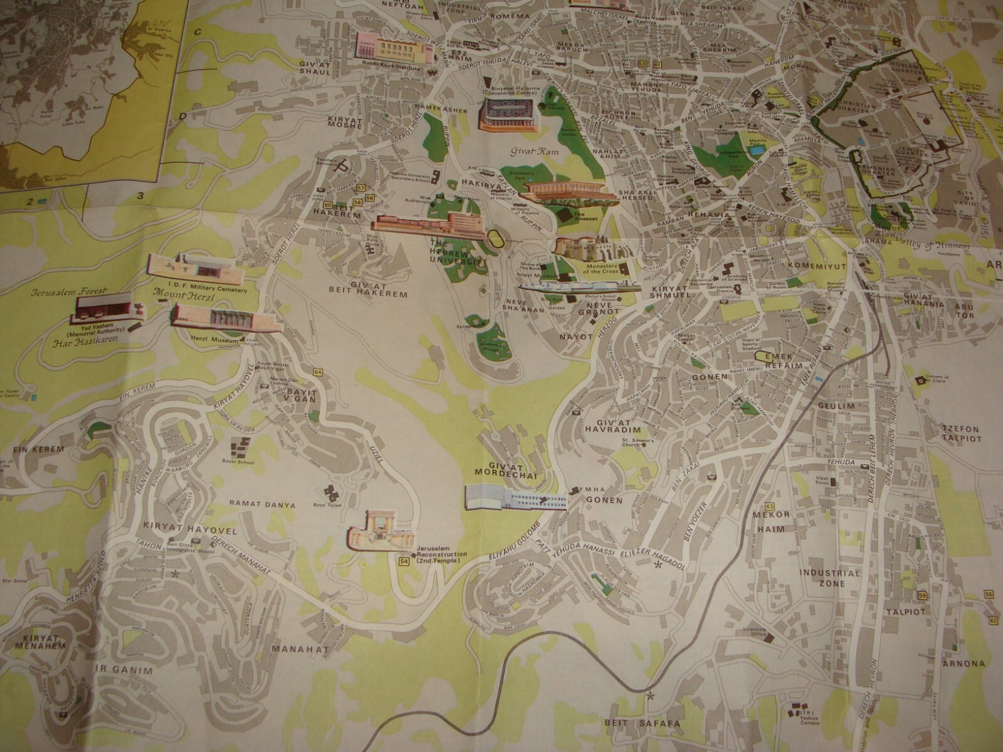 Map Jewish Judaica Israel Israeli JERUSALEM 1973 Guide Info Brochure