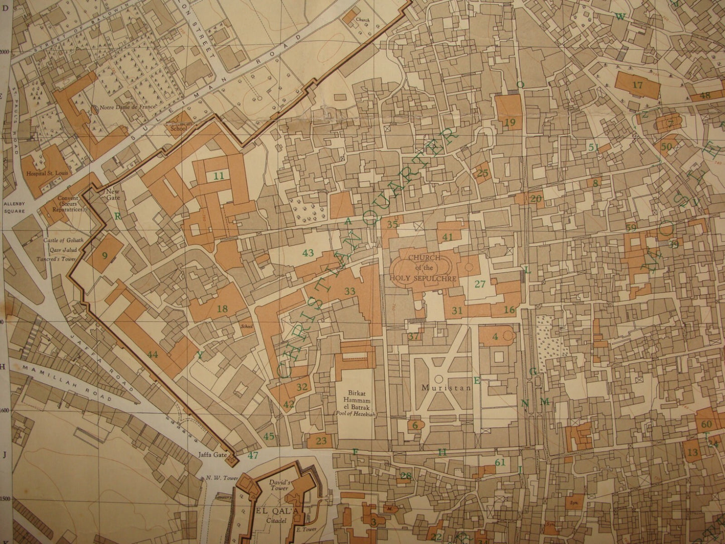 Jewish Judaica Israel Jerusalem Old City Map 1966