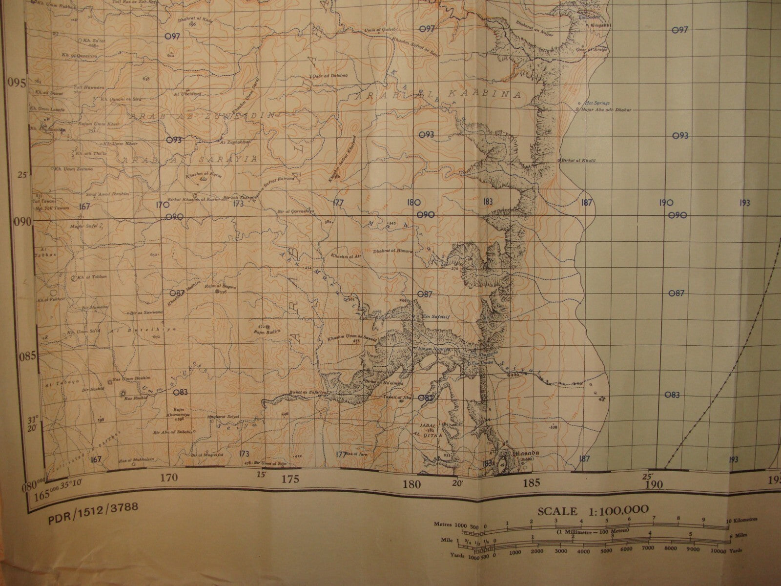 Ad Palestine Israel 1942 DEAD SEA Map Jordan Border