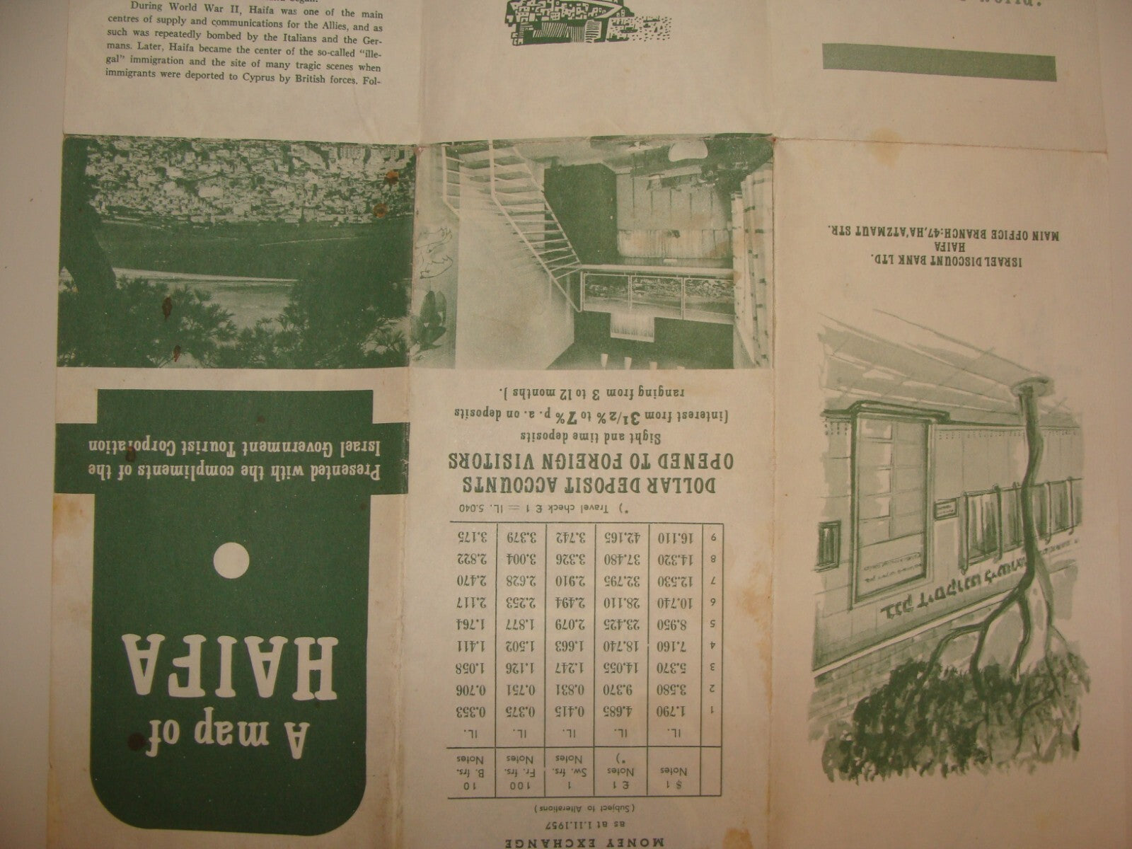 Map Jewish Judaica 1957 Israel Israeli HAIFA Tour Guide English