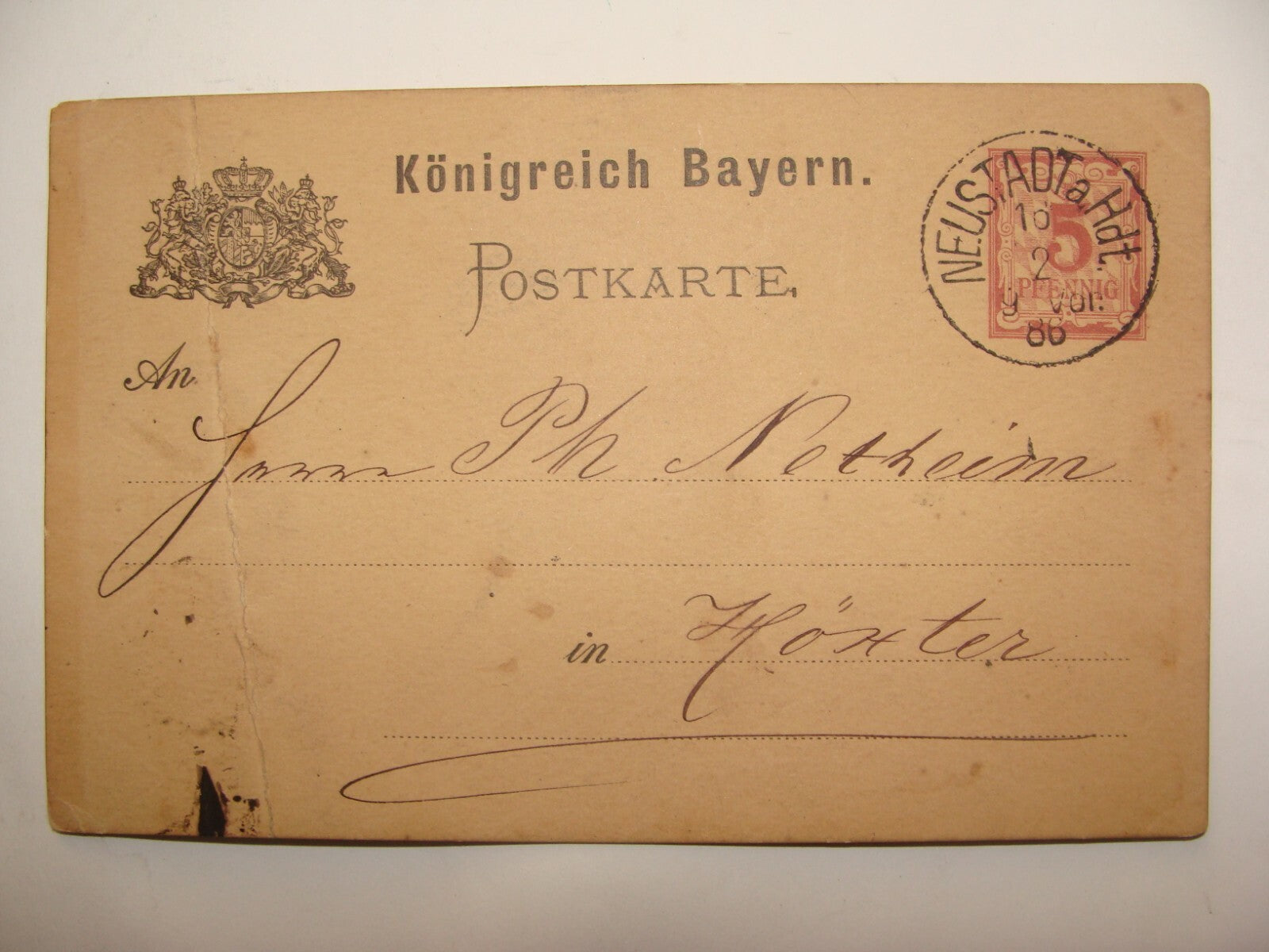 Germany 1886 German Letter postcard Stationery Stamp Neustadt Bayern