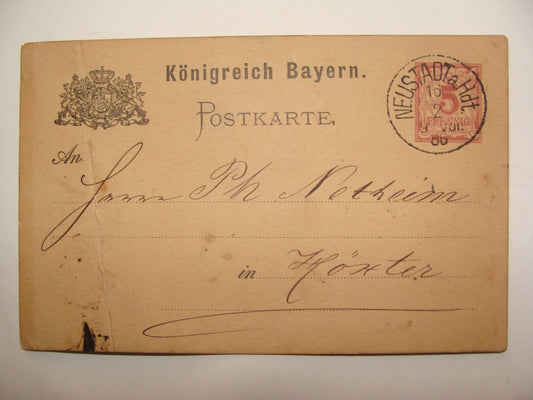 Germany 1886 German Letter postcard Stationery Stamp Neustadt Bayern