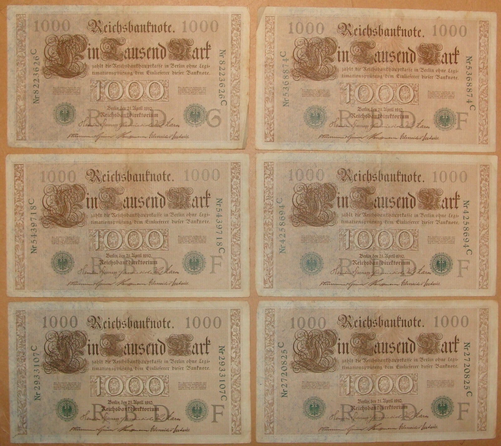 German German 1000 Mark Banknote 1910 x6