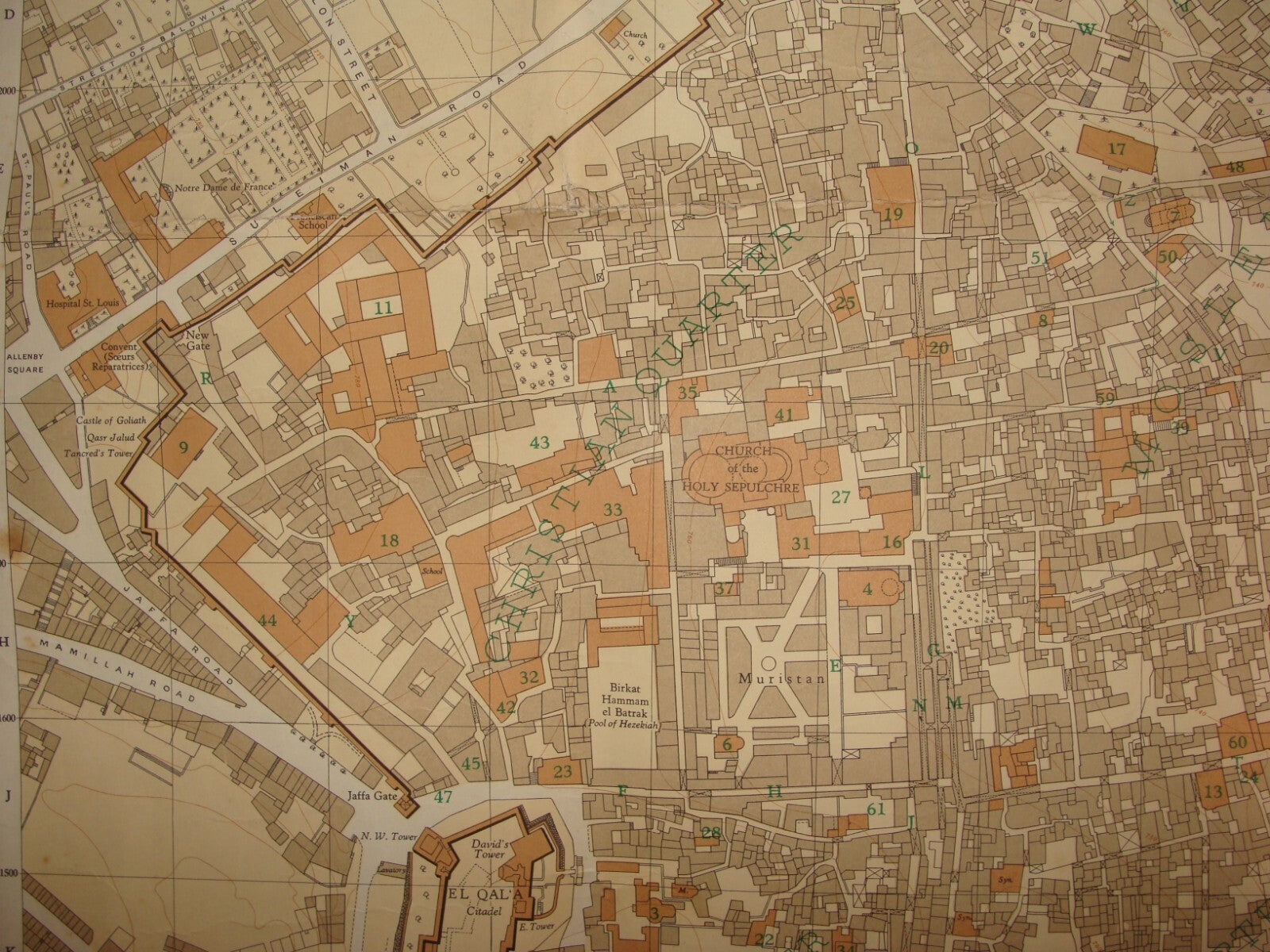 Map Jewish Judaica Israel Jerusalem Old City 1966