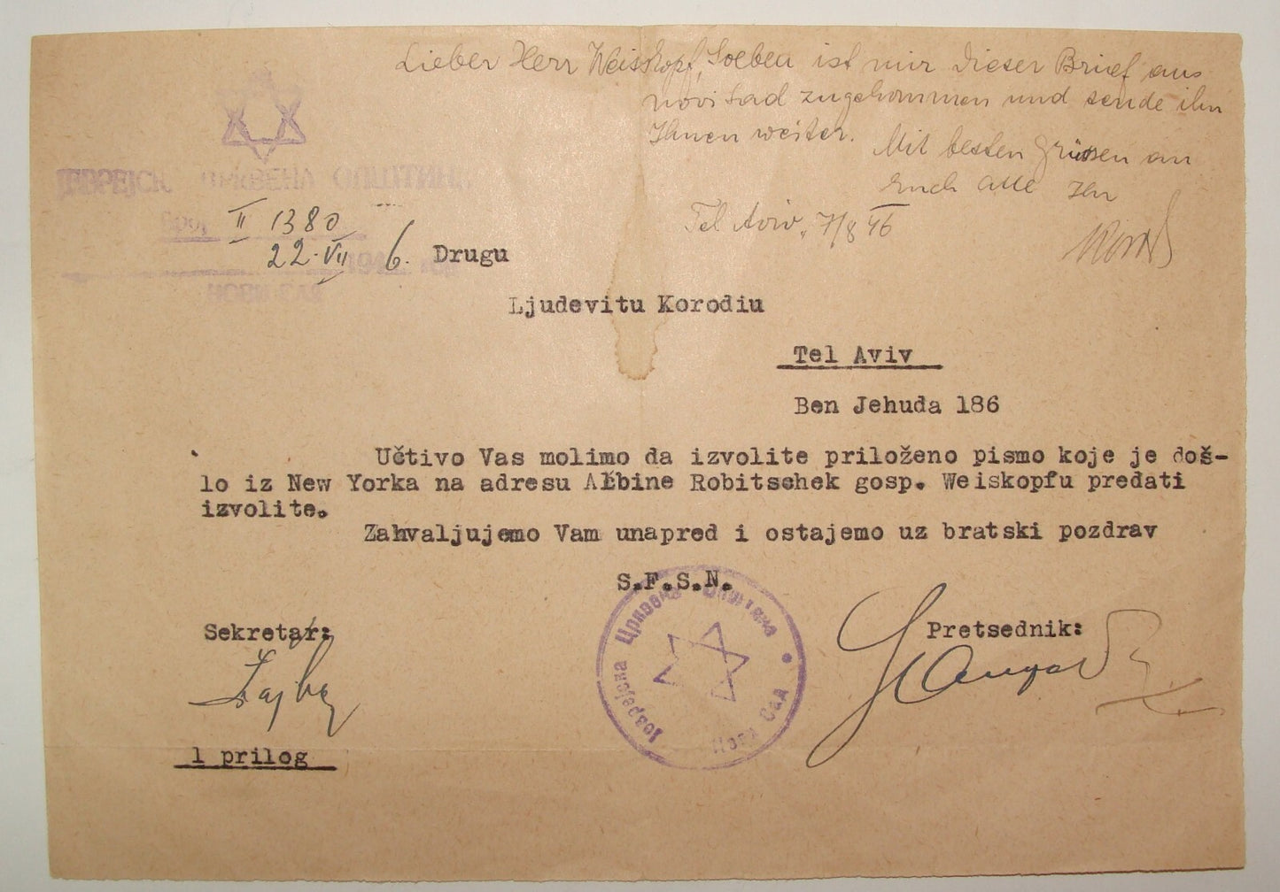 Letter Jewish Judaica 1946 Post WW2 Yoguslavia Croatia Serbia Novi Sad Russia