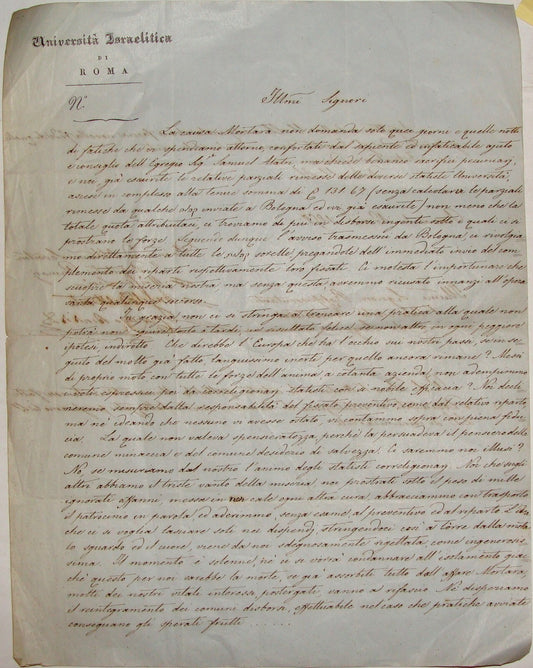 Letter Jewish RARE Judaica 1858 Italy Rome University Manuscript Signed