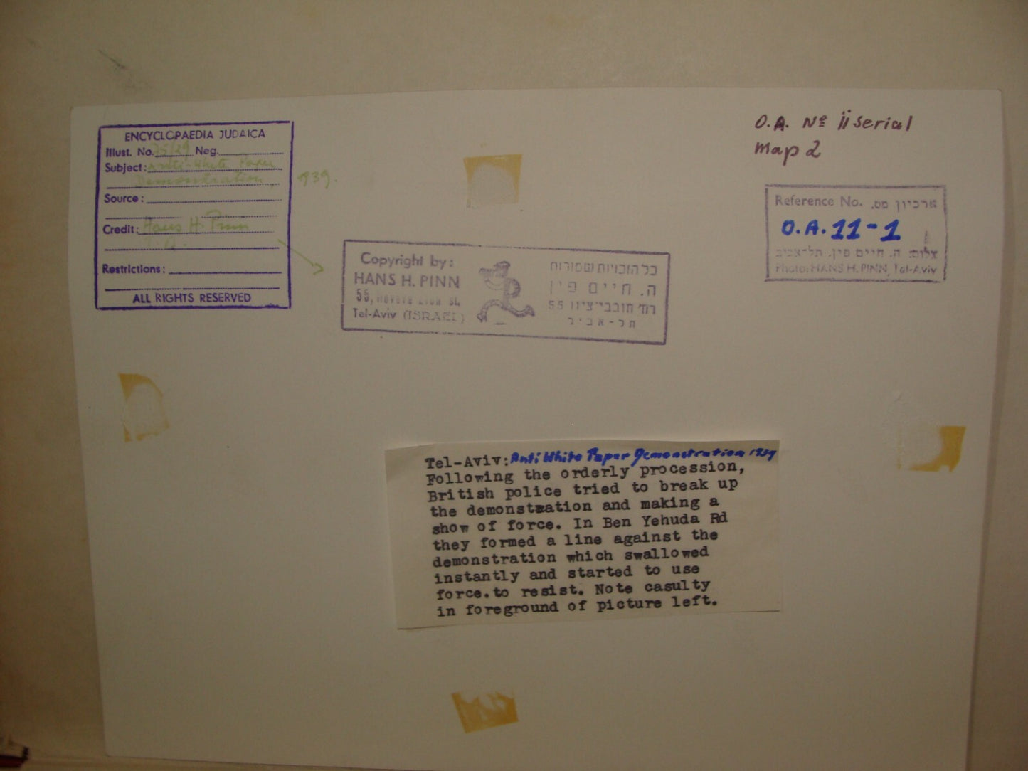 Photo Print Palestine Paper , 1939 Israel Tel Aviv Anti White Protest Police