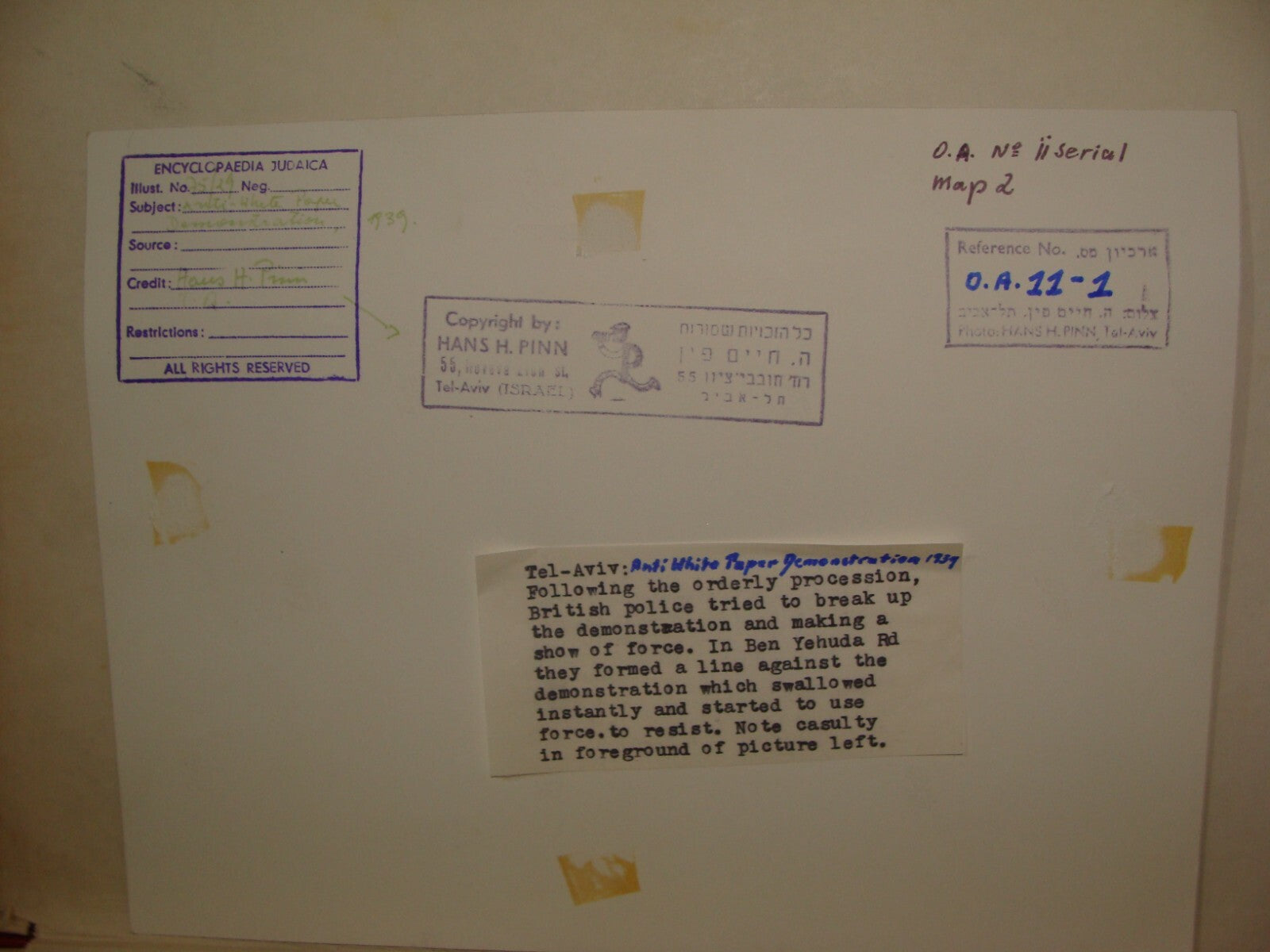 Photo Print Palestine Paper , 1939 Israel Tel Aviv Anti White Protest Police