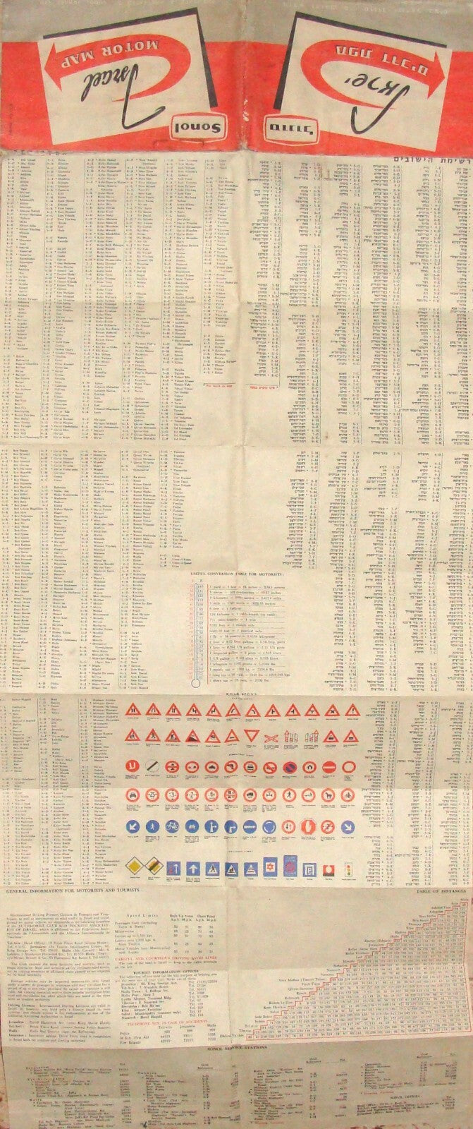 Map Israel 1960 Pre Six Day War SONOL Gas Oil Petroleum Company