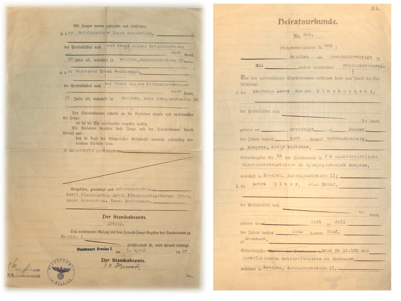 Letter Jewish 1937 German 3rd Reich Poland Rozprza Synagogue Marriage Wroclaw