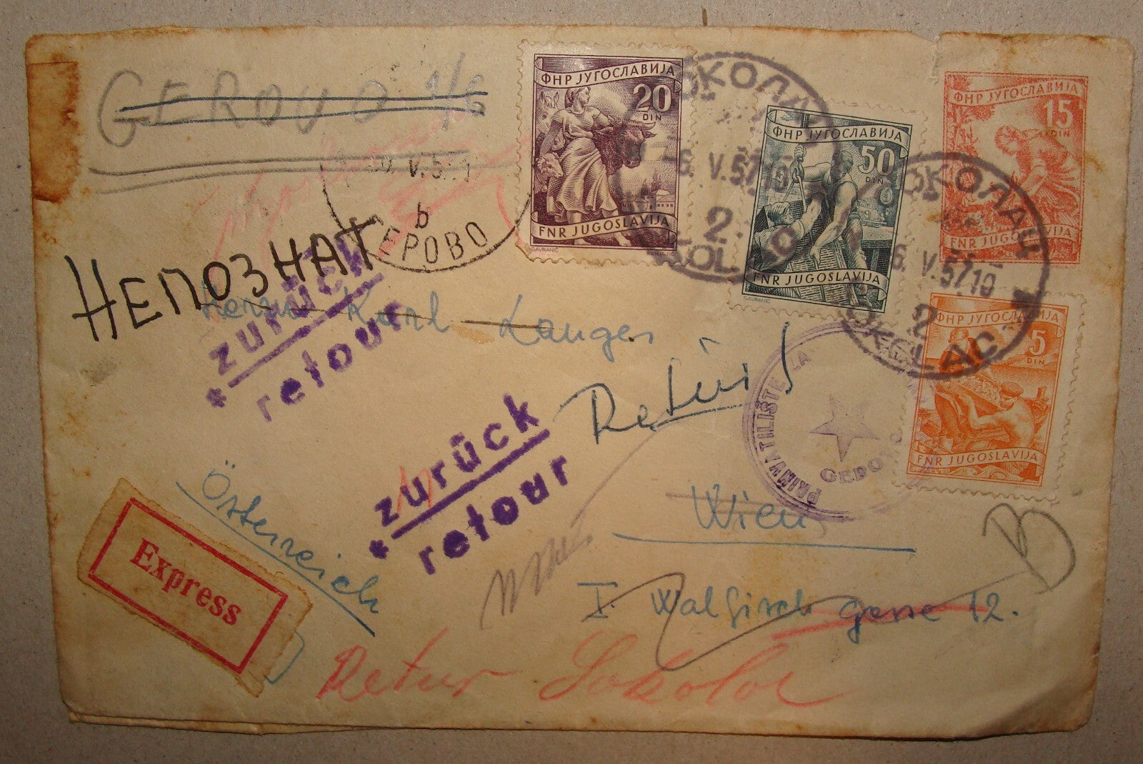 Yugoslavia Stamp Cover Cachet 1957 Soviet Russian Sokolac Serbia