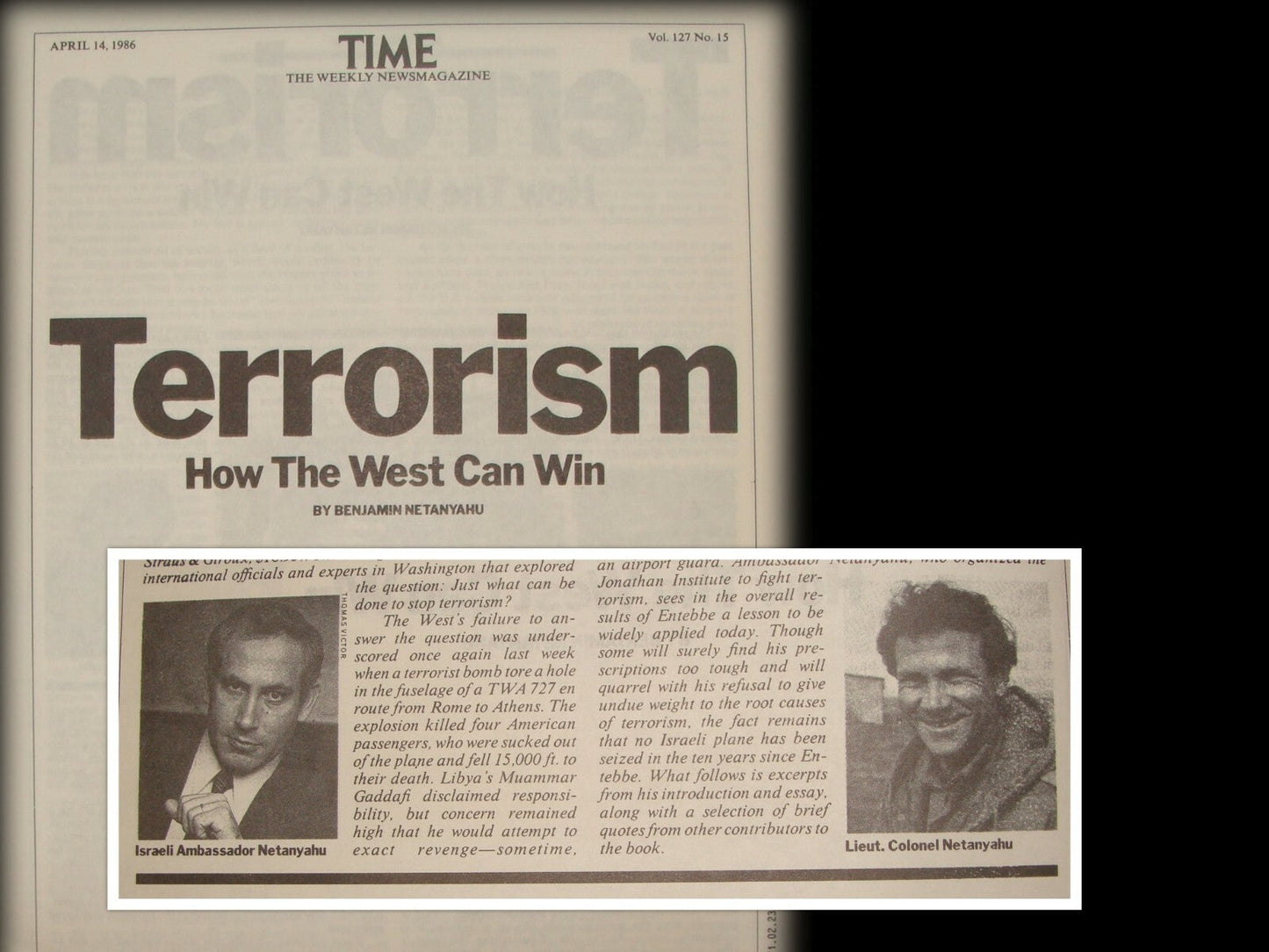 Israel 1986 Israeli Benjamin Netanyahu UN Ambassador Article Terrorism Time