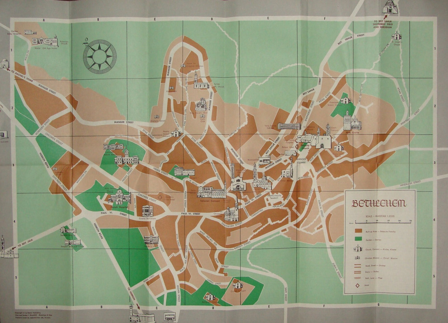 Vintage Israel Palestine West Bank BETHLEHEM Pictorial Map Brochure Guide