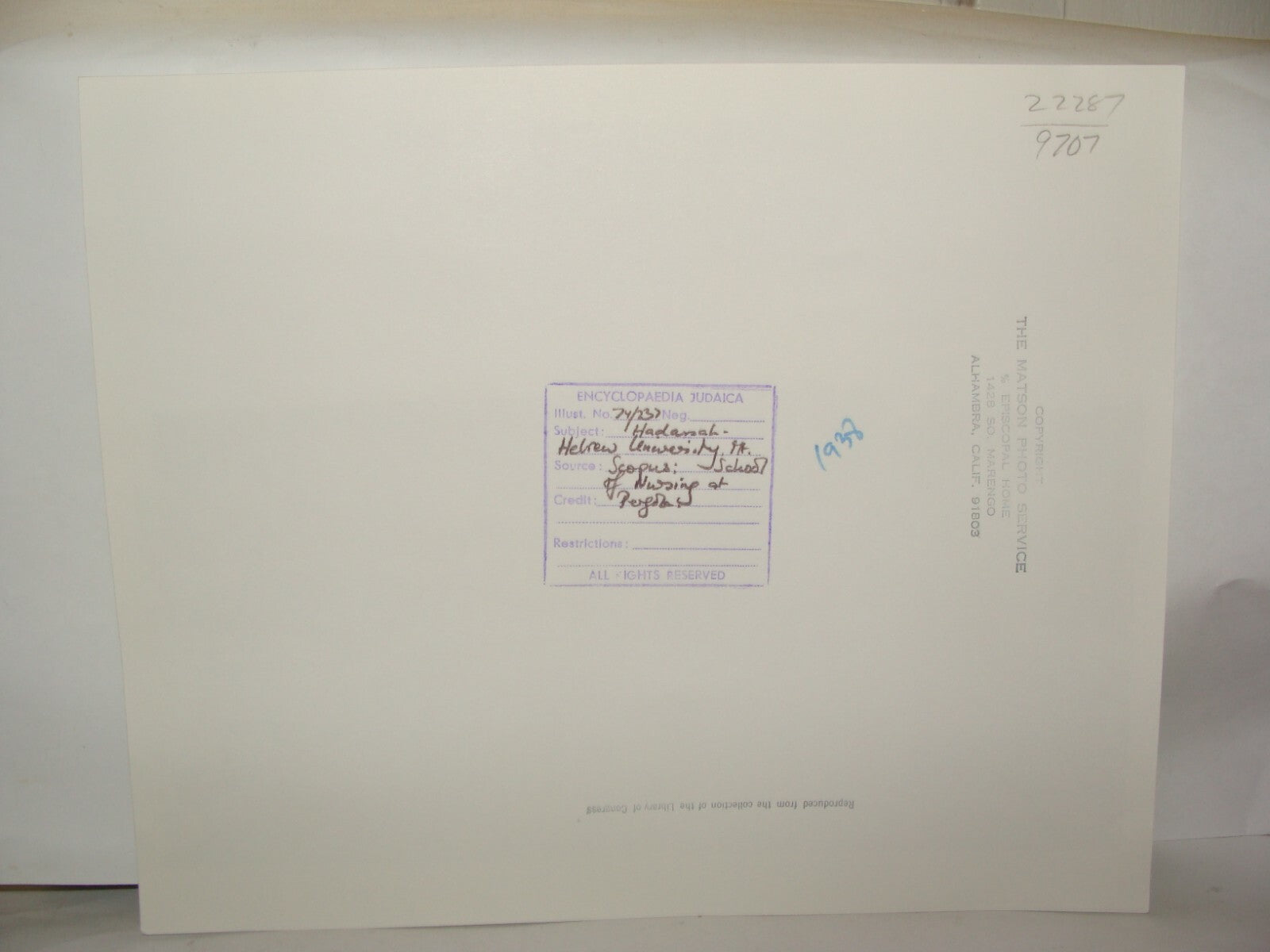 Photo Print Palestine Ad , 1938 Israel Jerusalem Hadassah Hebrew University