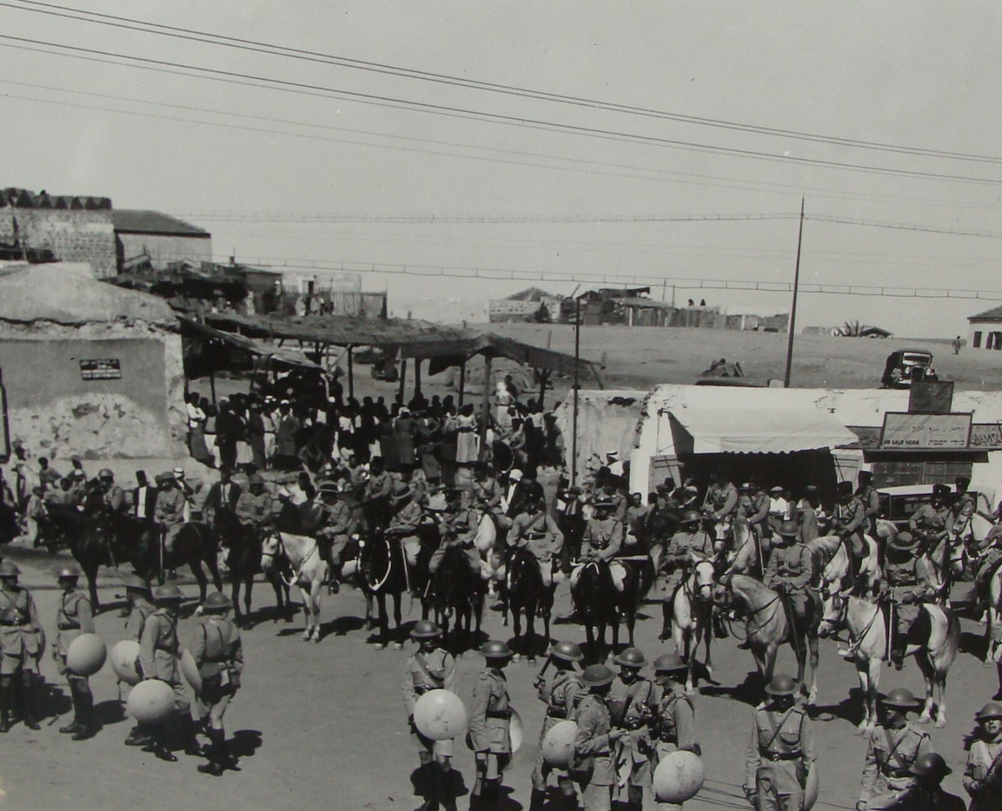 Photo Print Palestine Stamp , 1933 Israel Jaffa Arab Demonstration Police Shop