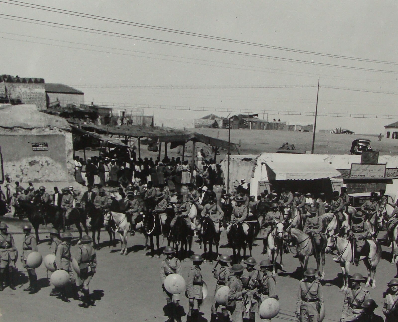 Photo Print Palestine Stamp , 1933 Israel Jaffa Arab Demonstration Police Shop
