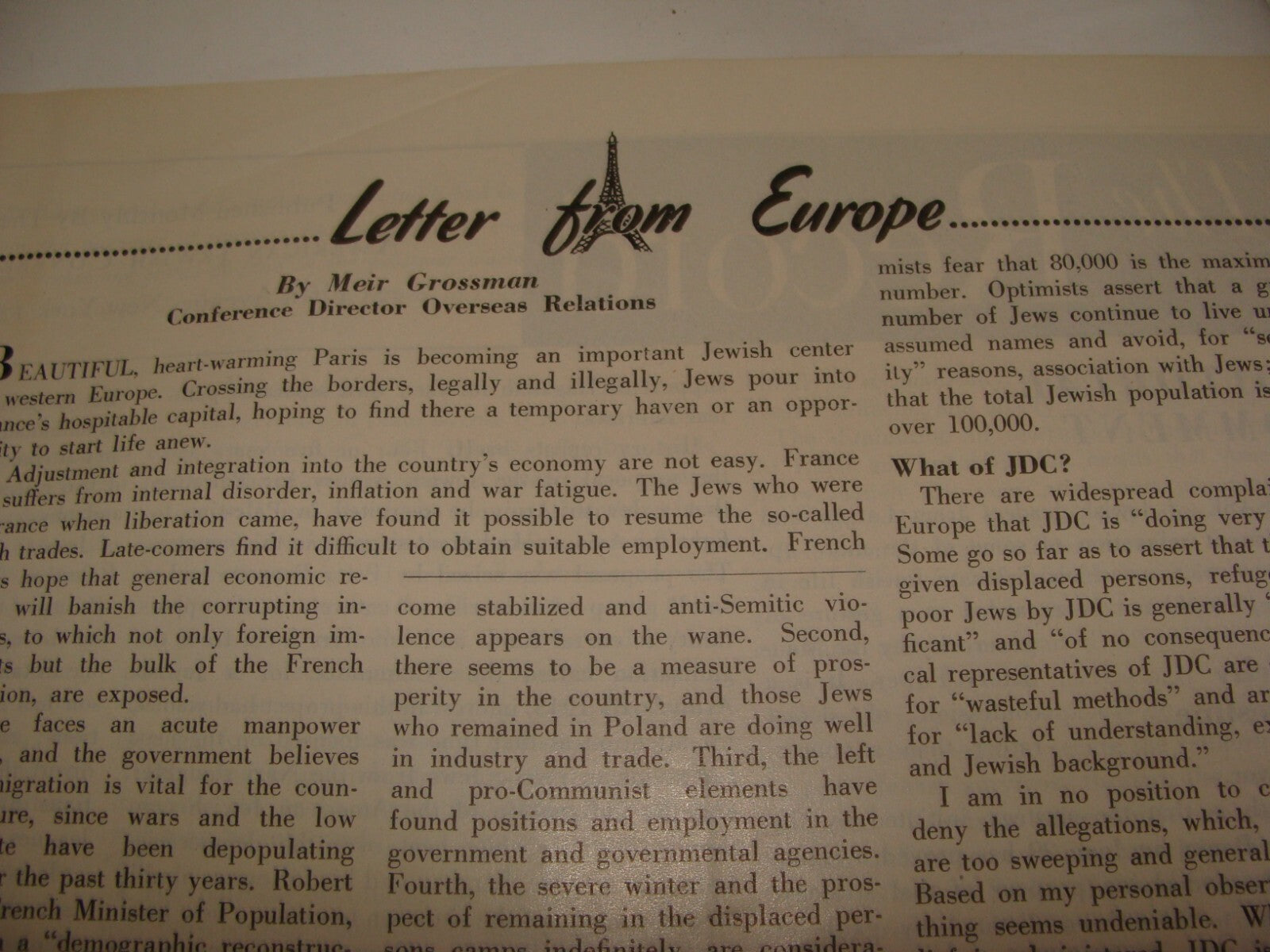 $ Germany 1946 Post WWII Bulettin Jewish American THE RECORD Cyprus Europe