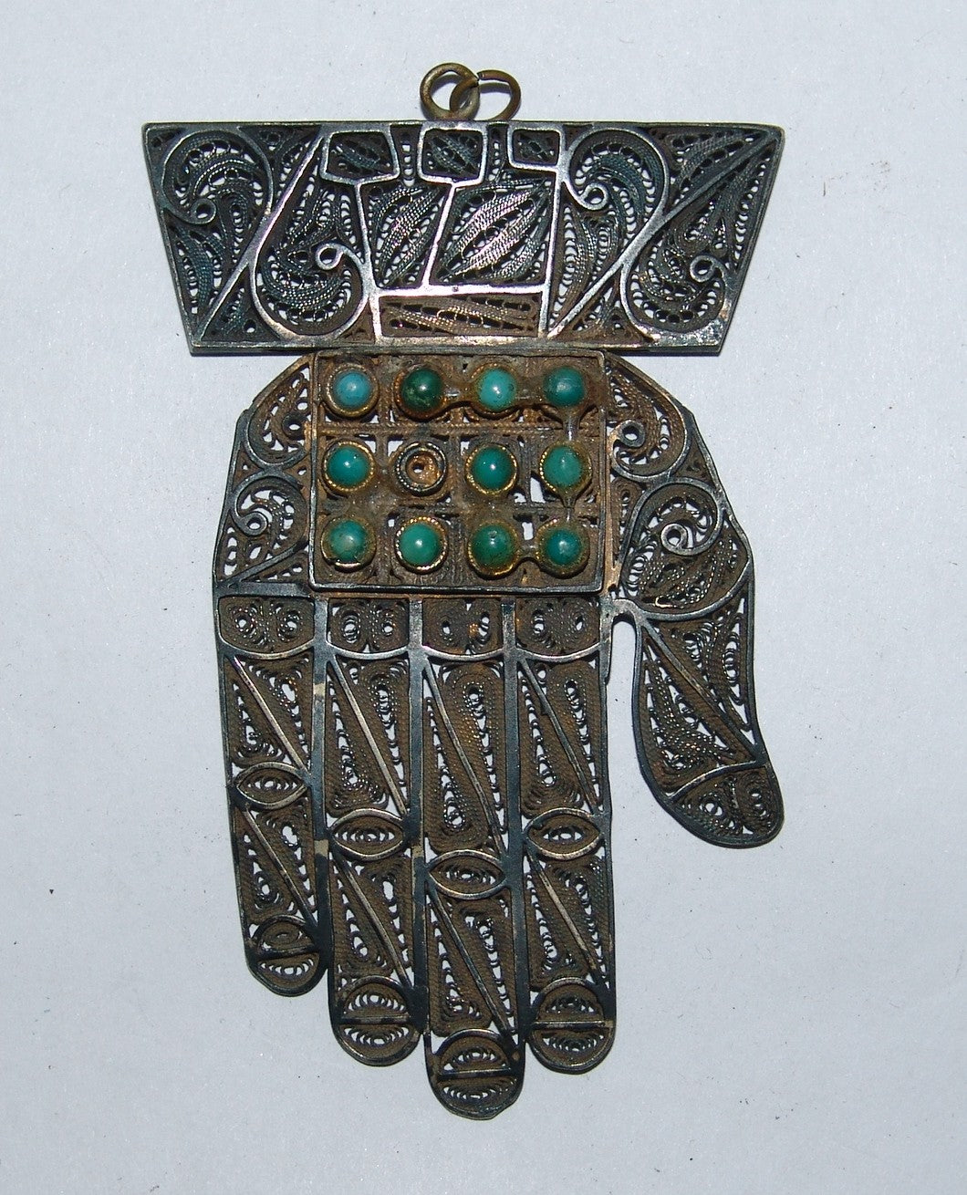 Jewish Judaica Antique ? Silver Filigree Hamsa Amulet Mascot Pendant Palestine ?