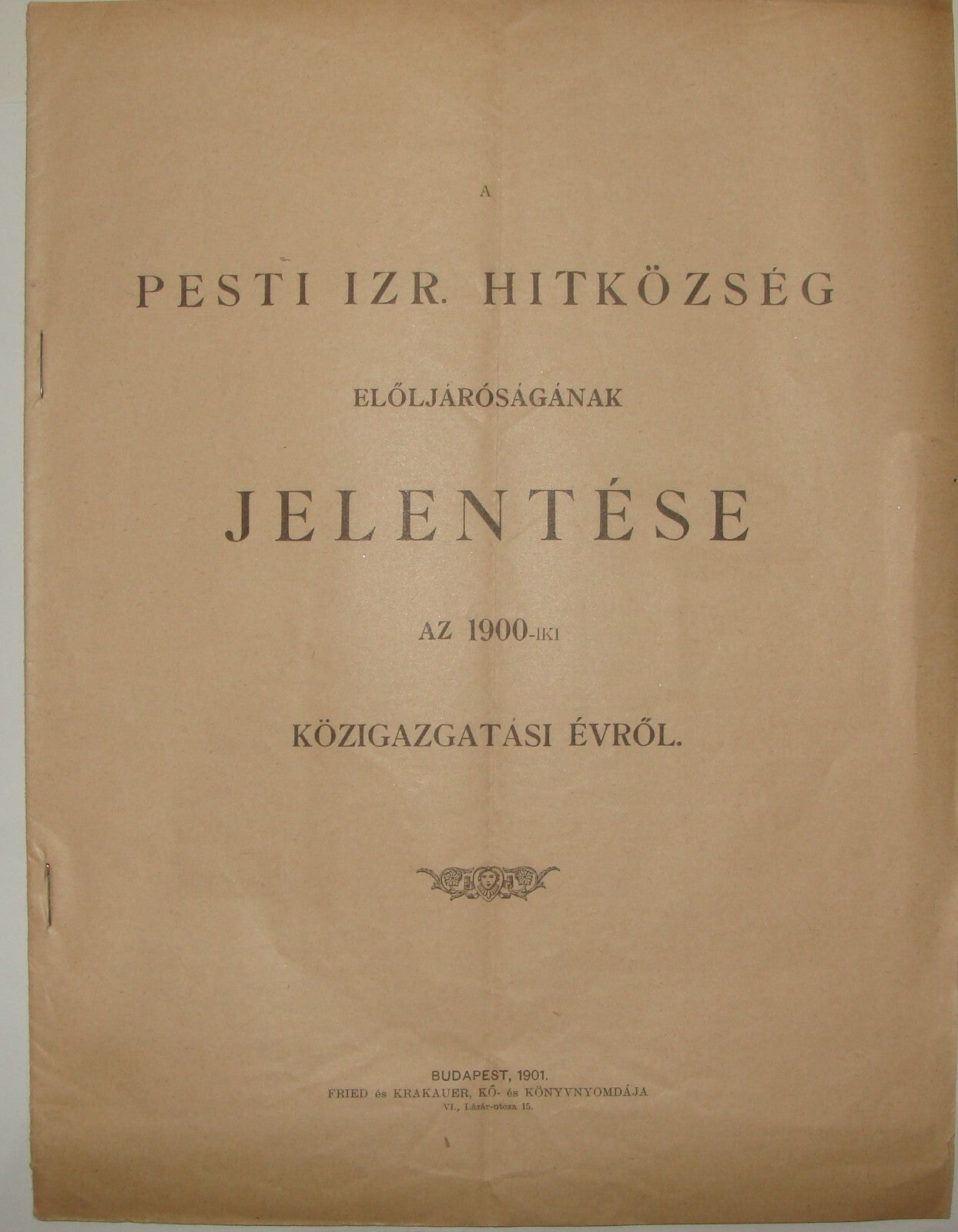 Report Jewish RARE Judaica Antique 1901 Hungary Budapest Rabbi Religious Jews