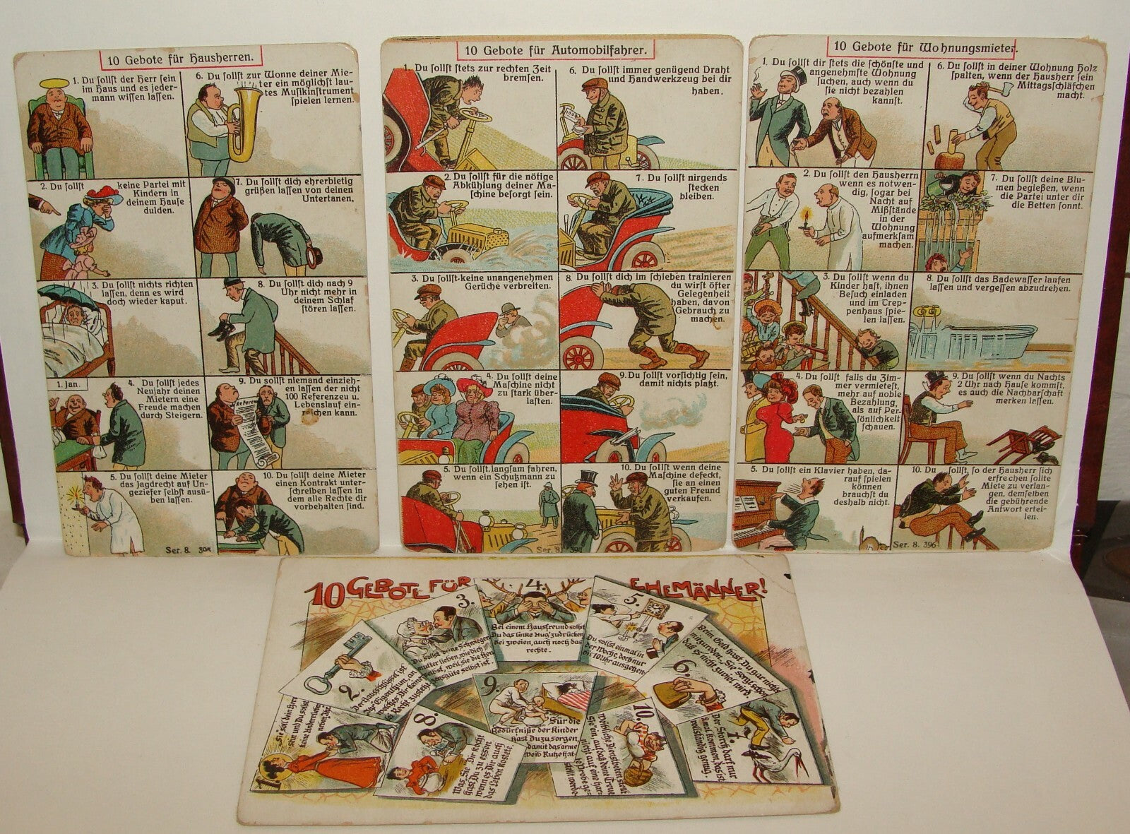 Germany 1910s Gemran   Cartoon Comic Postcard Art Color 10 Gebote Fur x4