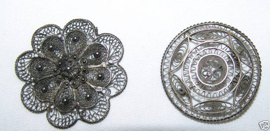 Jewish Judaica 2 filigree brooches (Bezalel?) Palestine