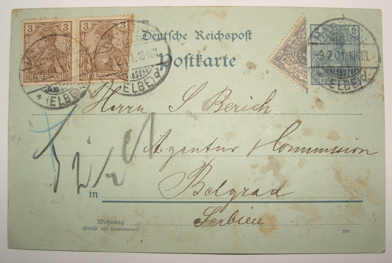 Germany 1901 German Harburg Hamburg Elbe Stamp Letter Belgrade Serbia Russian