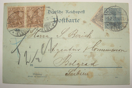 Germany 1901 German Harburg Hamburg Elbe Stamp Letter Belgrade Serbia Russian
