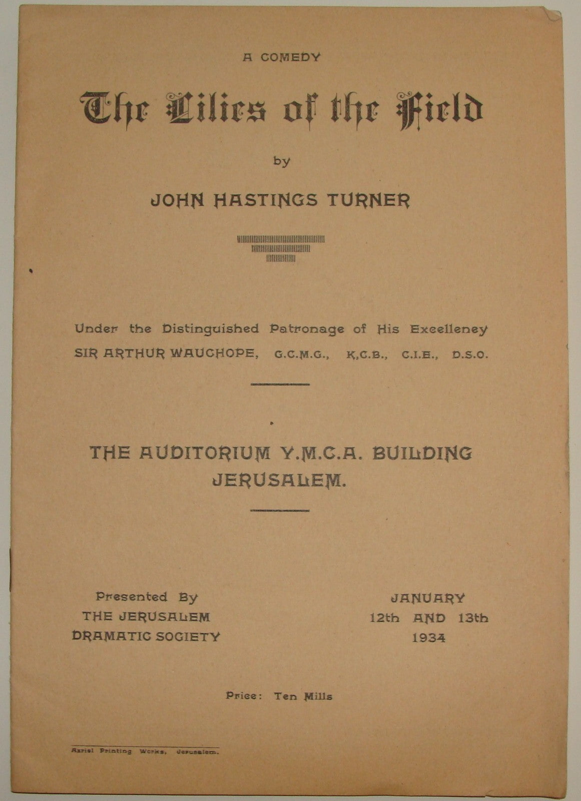 Jewish Judaica 1934 Palestine Israel Jerusalem Dramatic Society Theater Program