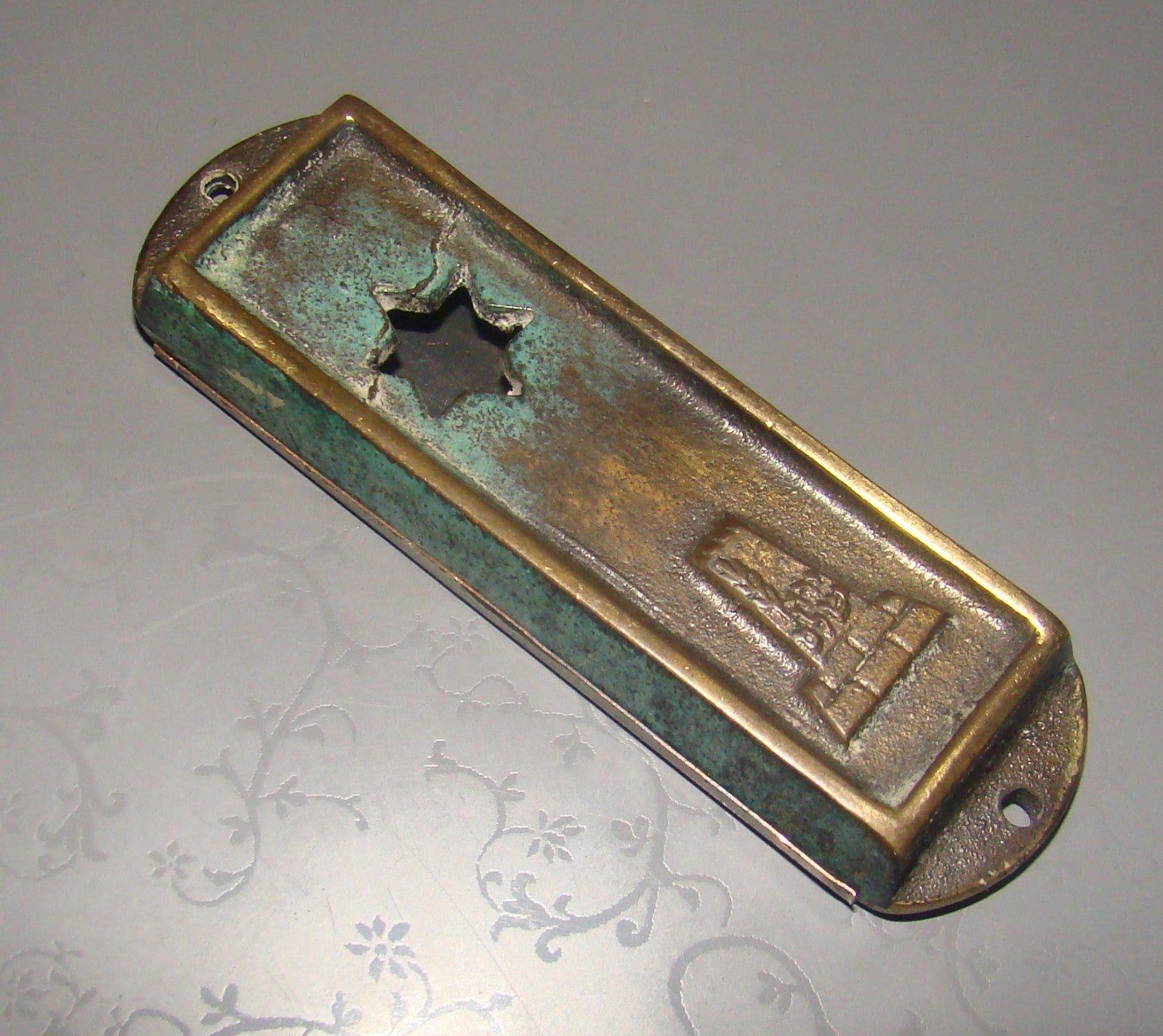 Jewish Judaica Vintage Israel Jerusalem Copper Mezuzah Scroll Case x2