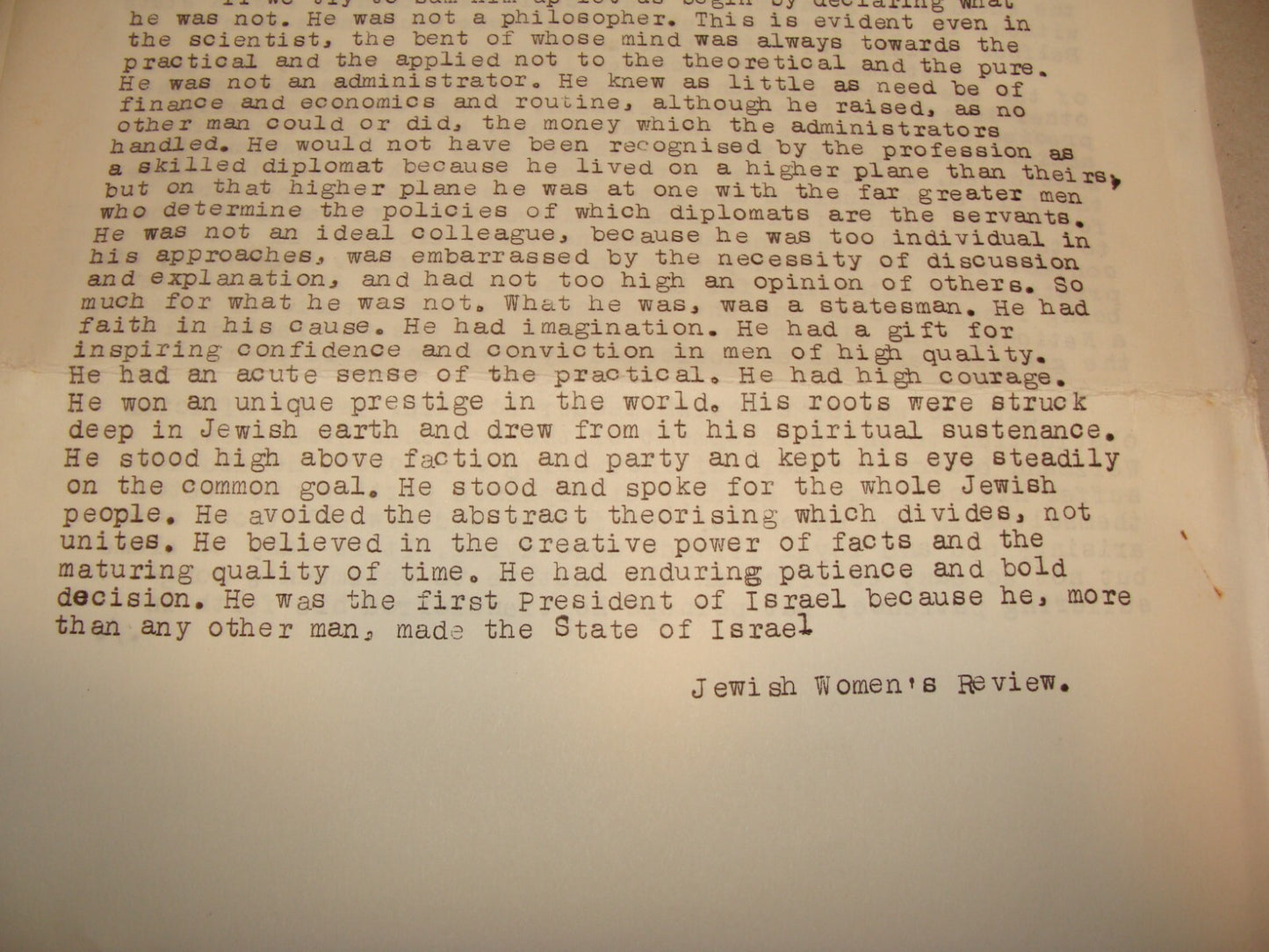 Paper Jewish Judaica 1962 Women Zionist Organization Chaim Weizmann Israel