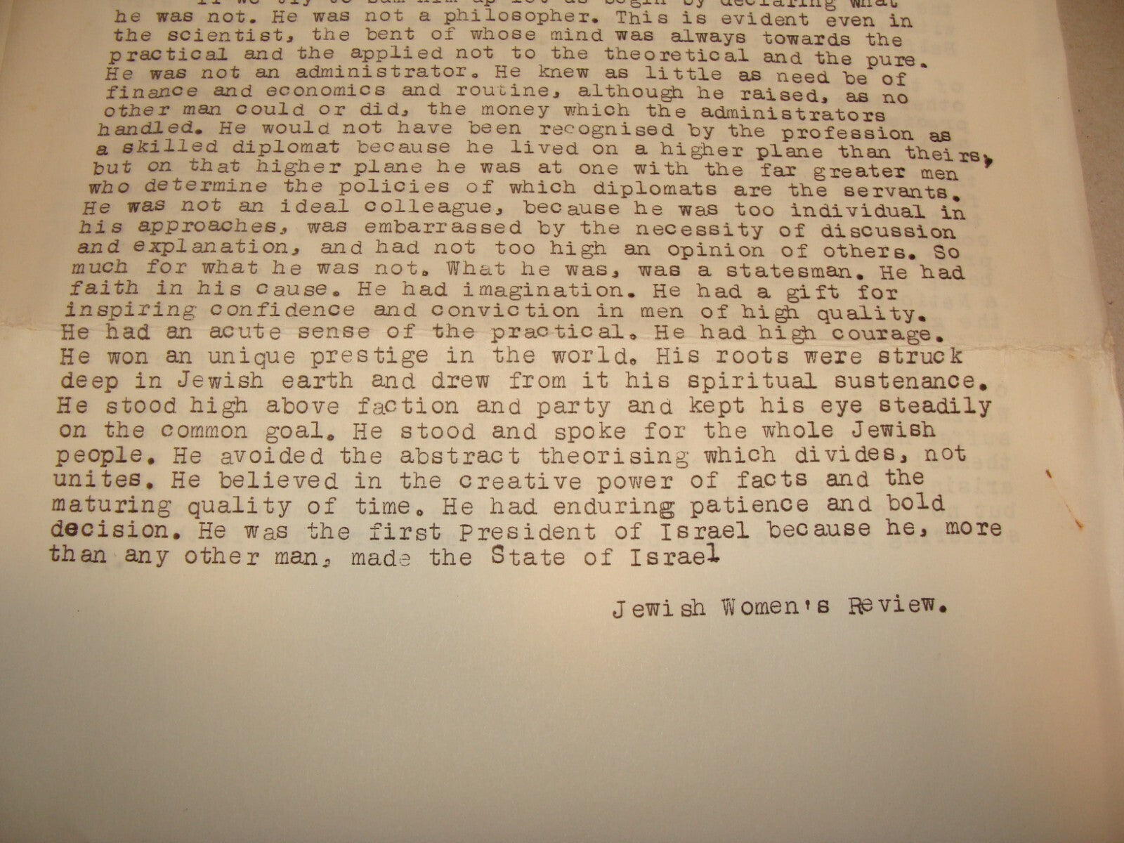 Paper Jewish Judaica 1962 Women Zionist Organization Chaim Weizmann Israel