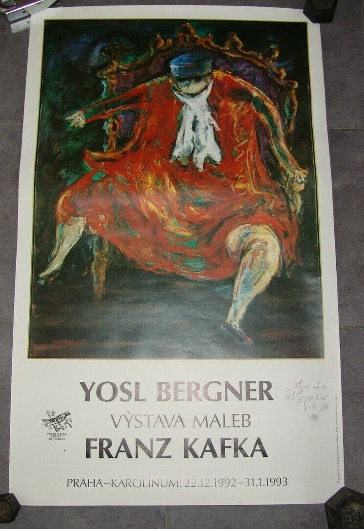 poster Jewish israel israeli Yosl Bergner The Judge drawing Kafka signed 1993