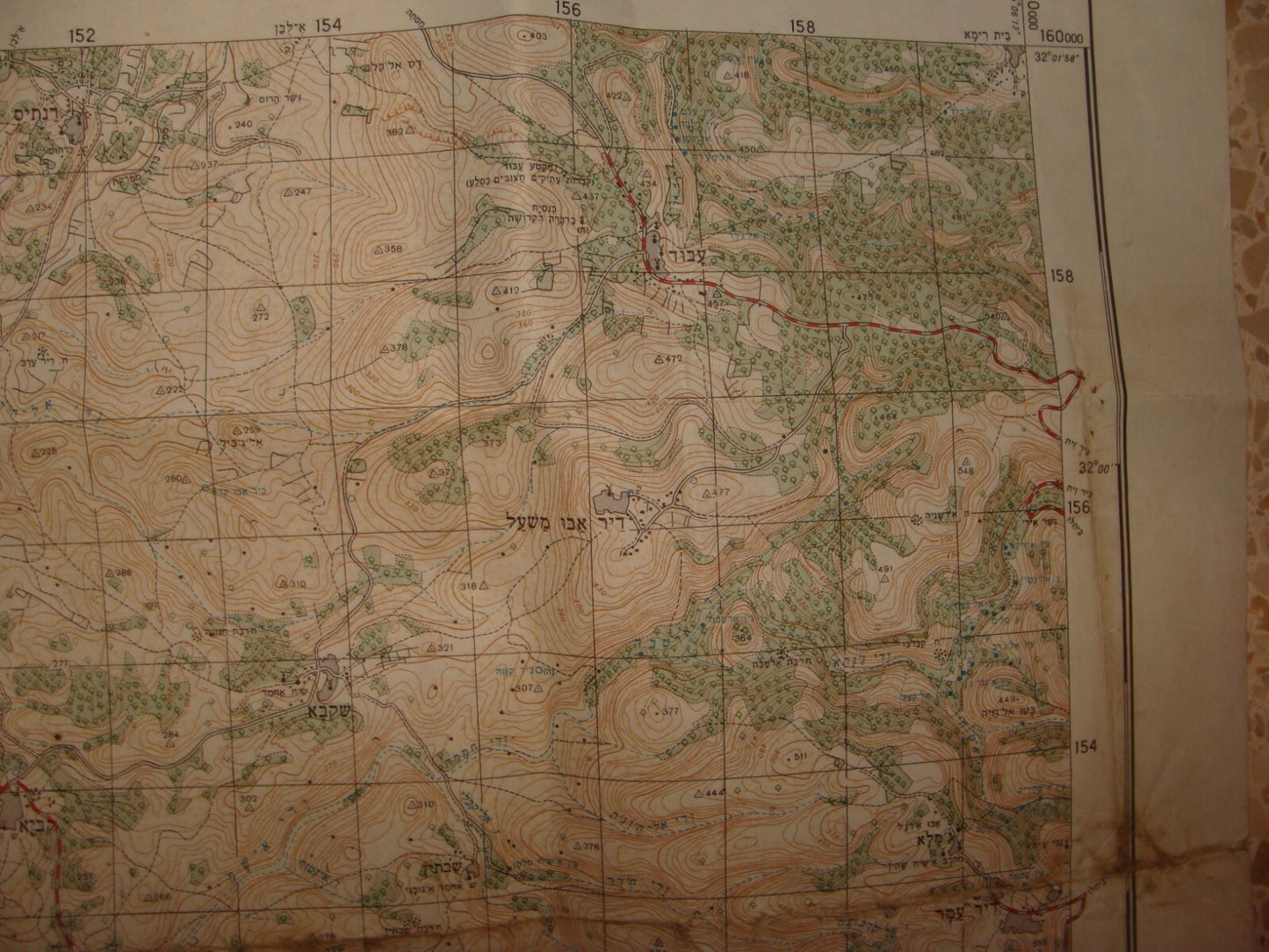 ISRAEL Map LOD Hebrew 1966 Pre Six Day War Arab Settlements West Bank