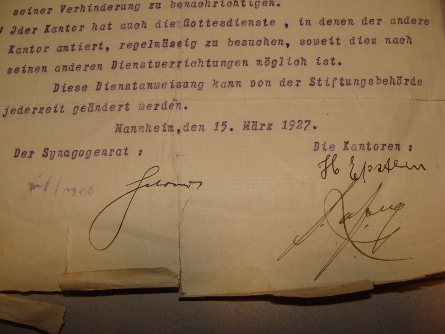 Germany Jewish Judaica 1927 German   Mannheim Synagogue Cantor Signed EPSTEIN