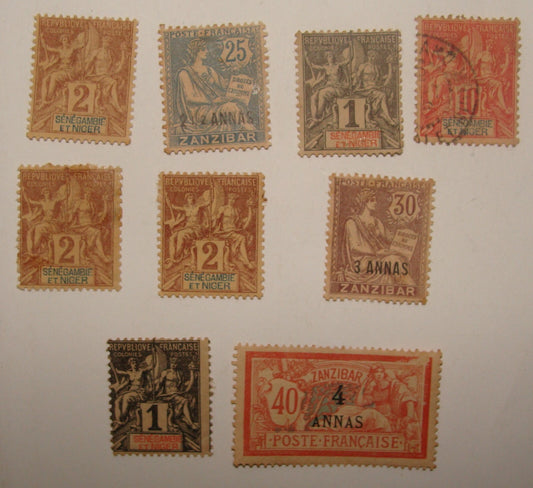 1889 - 1900s FRNACE FRENCH ZANZIBAR Stamp Lot Mix Collection Used