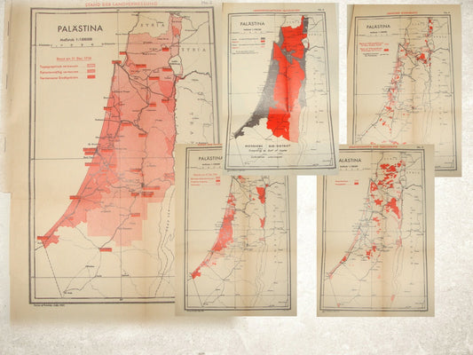 1936 1937 British Palestine Israel Jewish Arab State Peel Partition Plan Map x7 