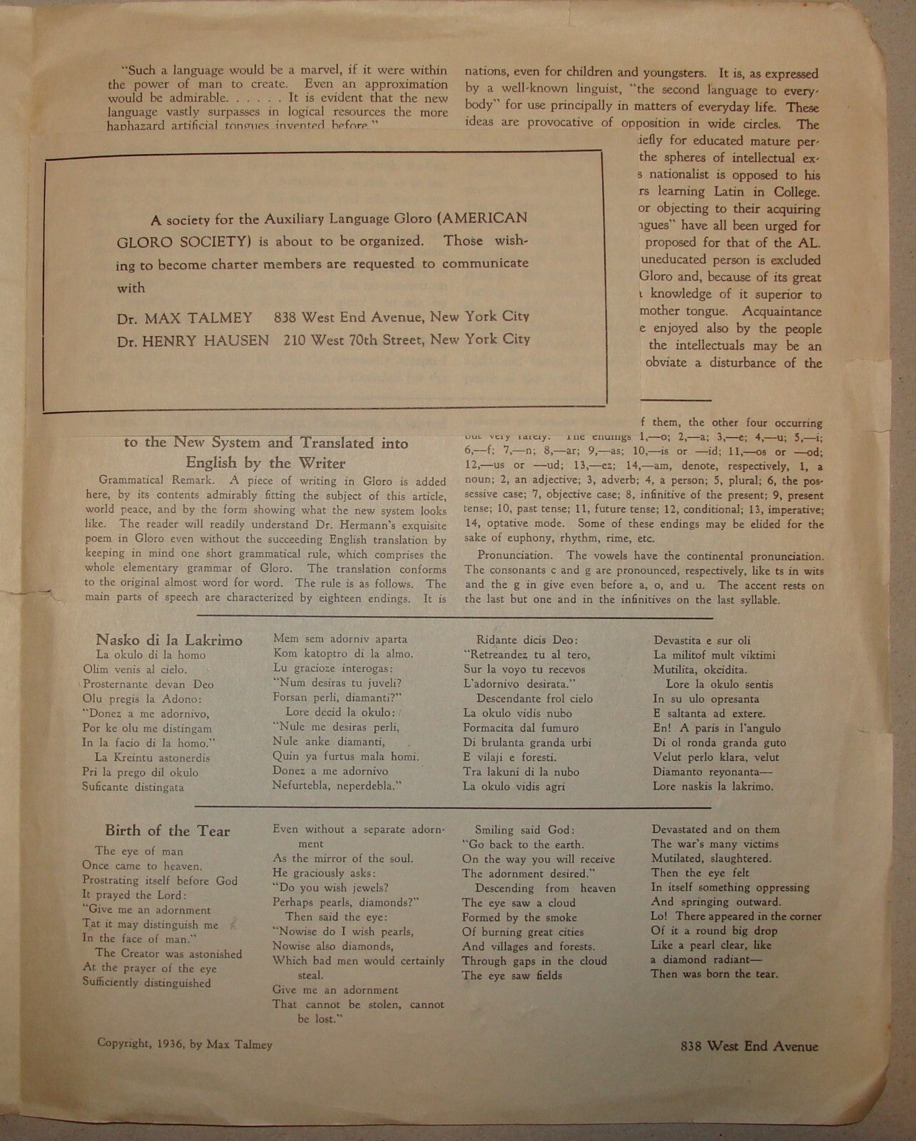 Pamphlet Jewish RARE 1936 MAX TALMEY ALBERT EINSTEIN GLORO LANGUAGE Esperanto