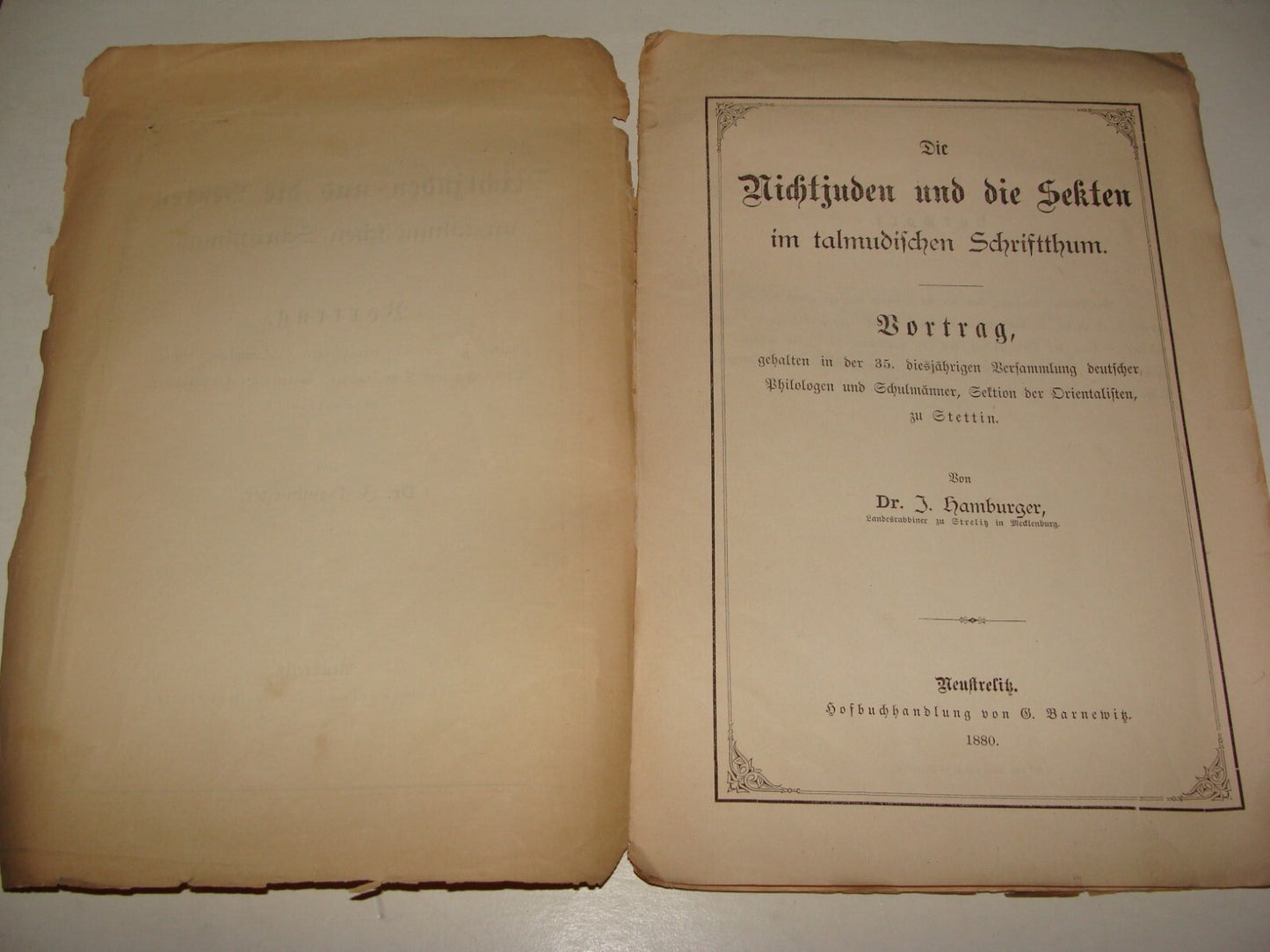 Germany Booklet Jewish Judaica 1880 German Talmud Bible Biblical Rabbi Hamburger