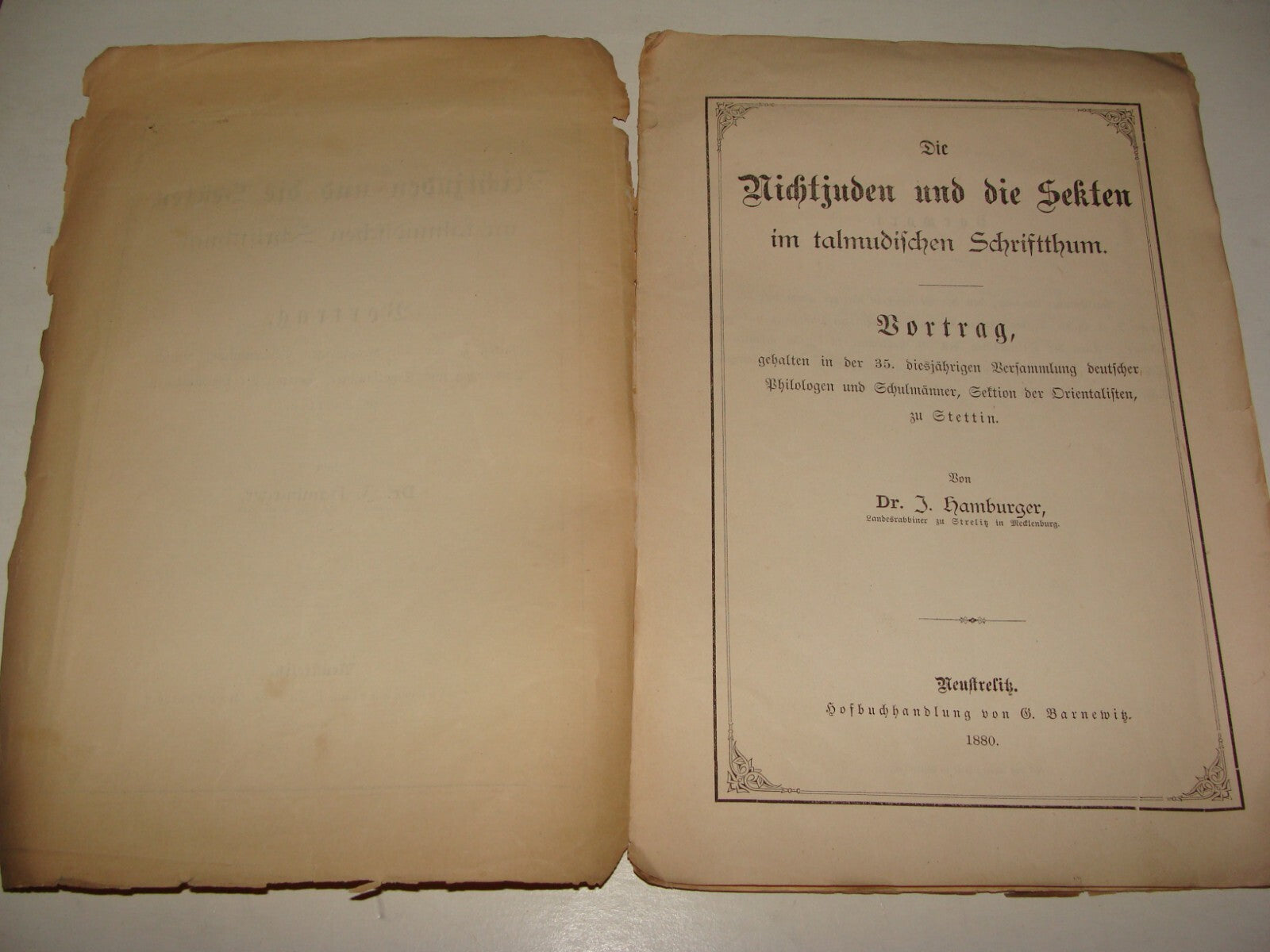 Germany Booklet Jewish Judaica 1880 German Talmud Bible Biblical Rabbi Hamburger