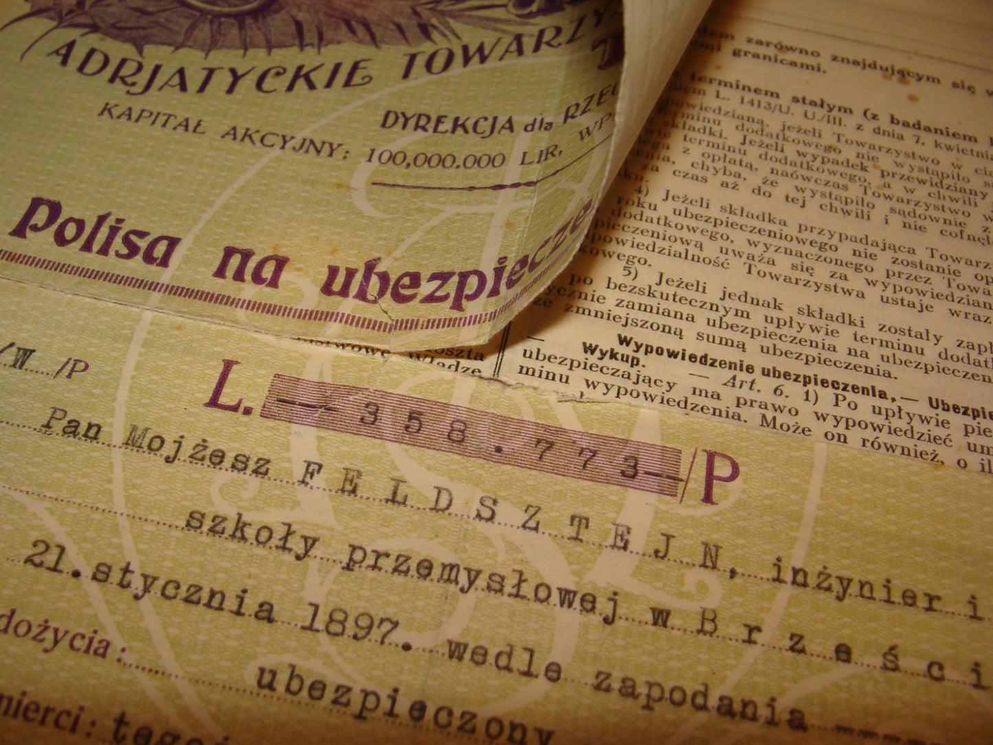 Ad Palestine RIUNIONE ADRIATICA DI SICURTA TRIESTE Insurance Policy 1930s