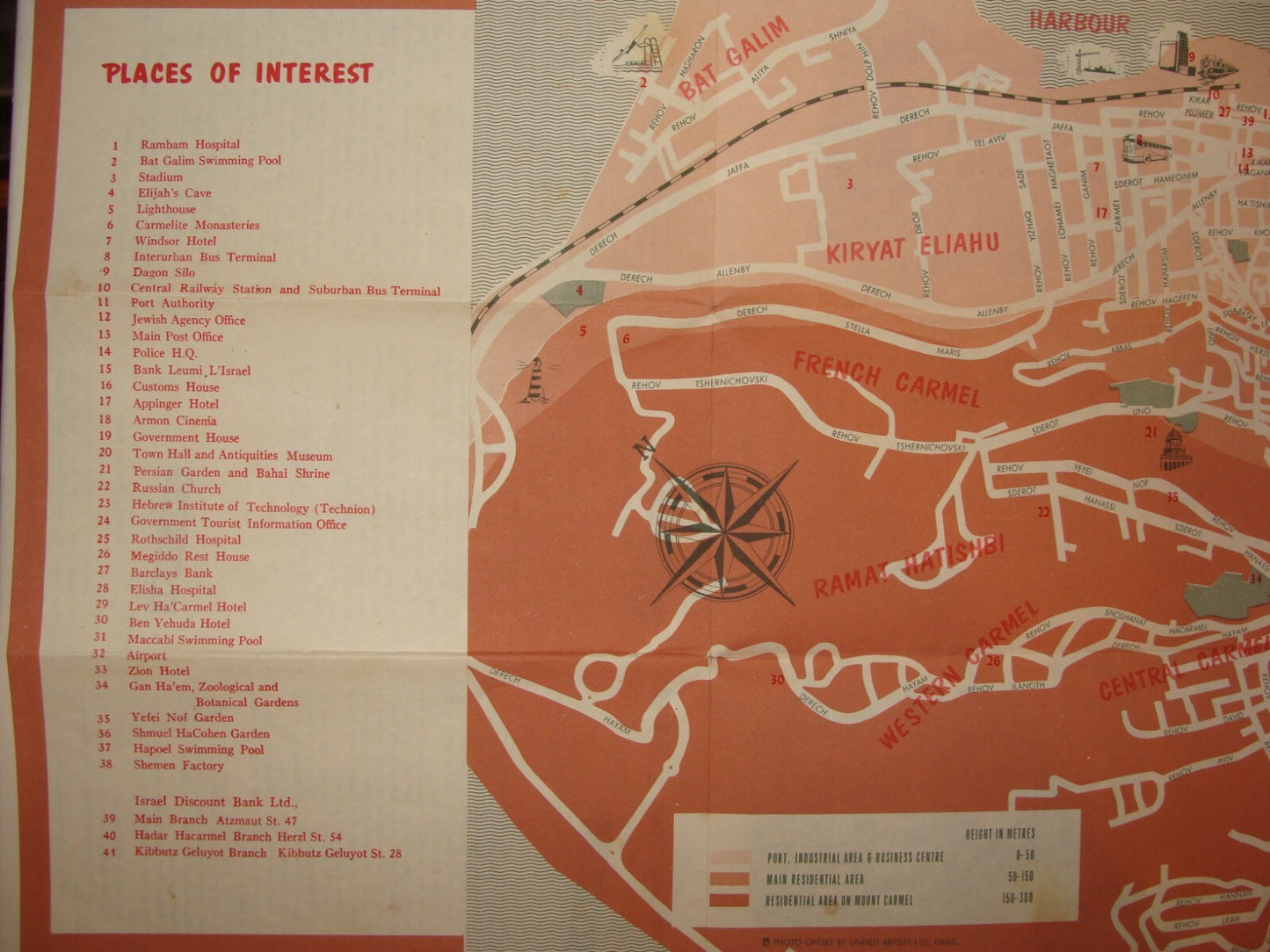 Map Jewish Judaica 1957 Israel Israeli HAIFA Tour Guide English