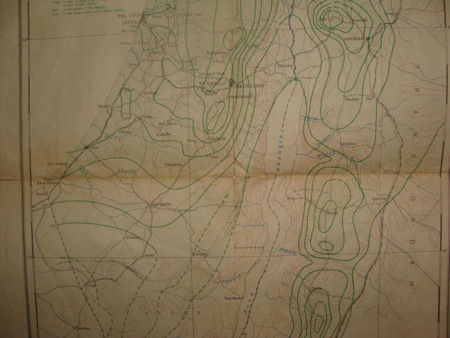 Map Palestine RARE Mean Annual Rainfall 1946, 1:750 000